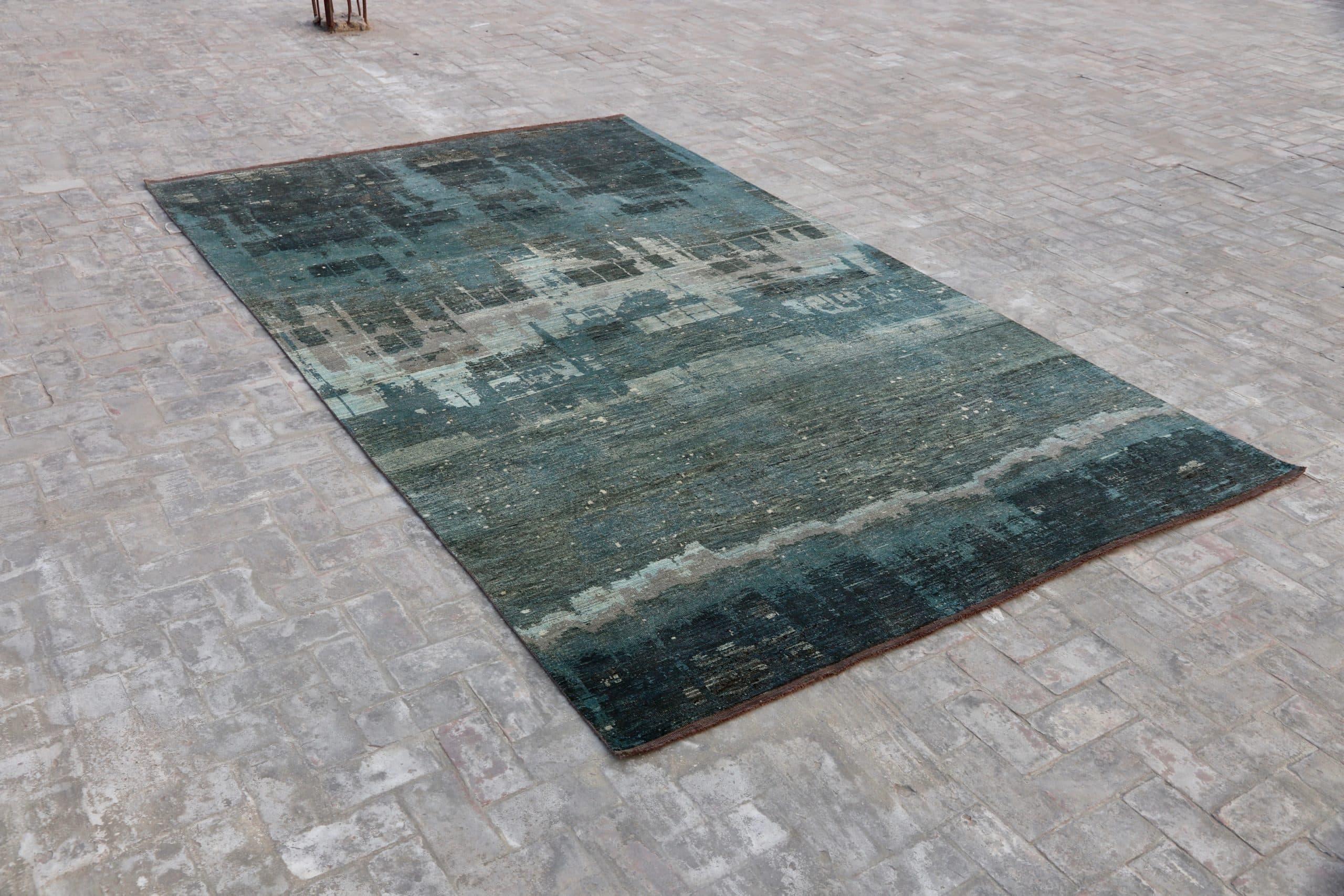 Hand-Knotted Nazmiyal Collection Abstract Blue Tones Modern Transitional Rug. 8 ft x 10 ft 