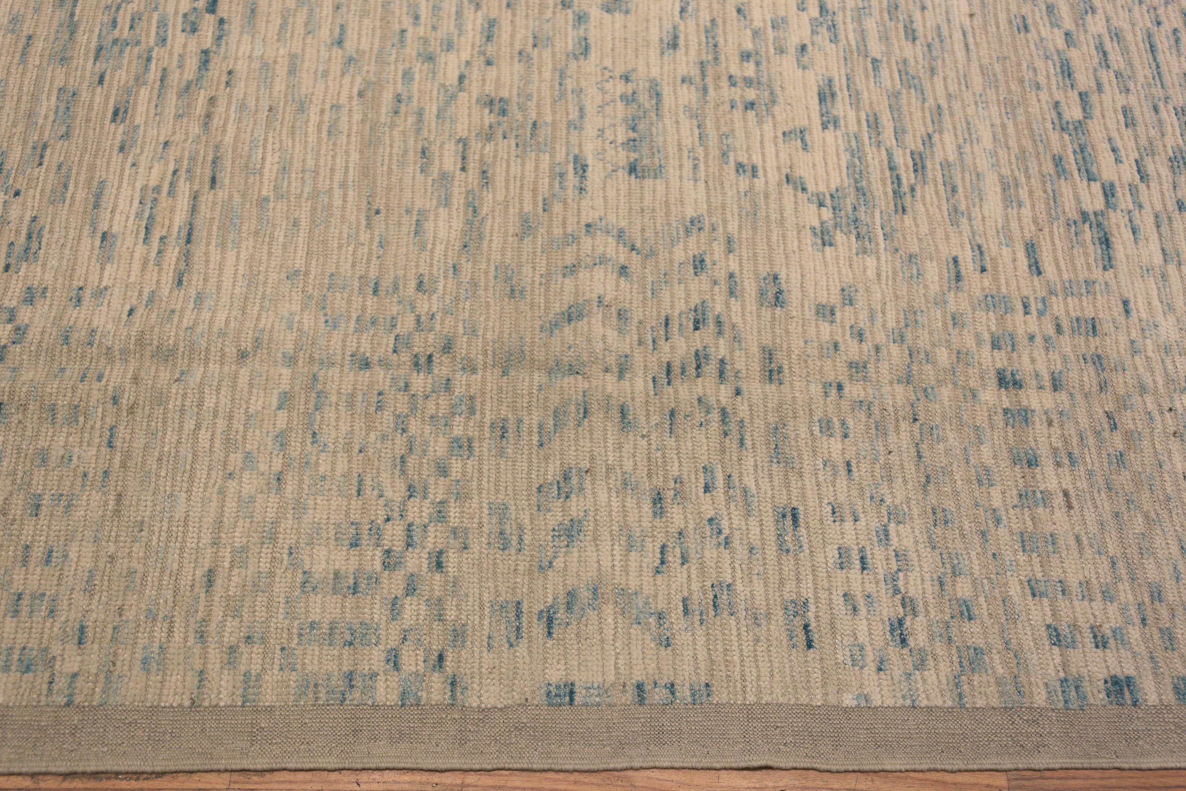 Central Asian Nazmiyal Collection Abstract Cream Light Blue Modern Area Rug 13'10