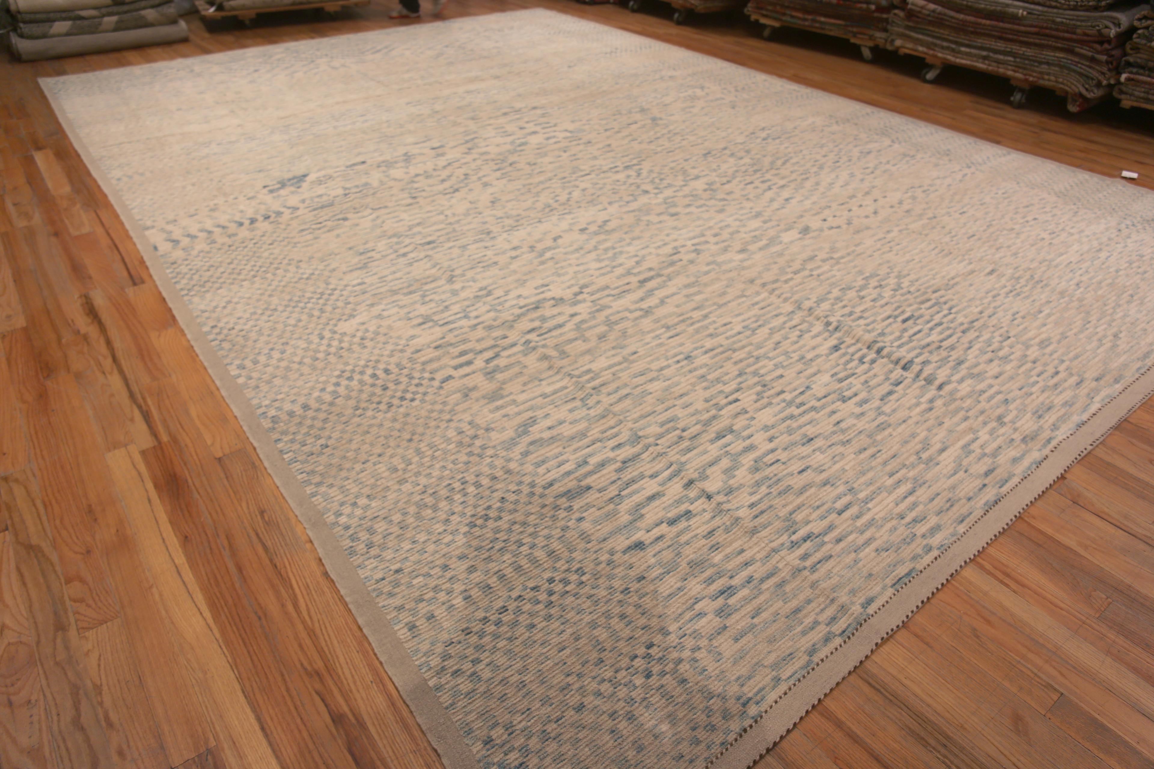Hand-Knotted Nazmiyal Collection Abstract Cream Light Blue Modern Area Rug 13'10
