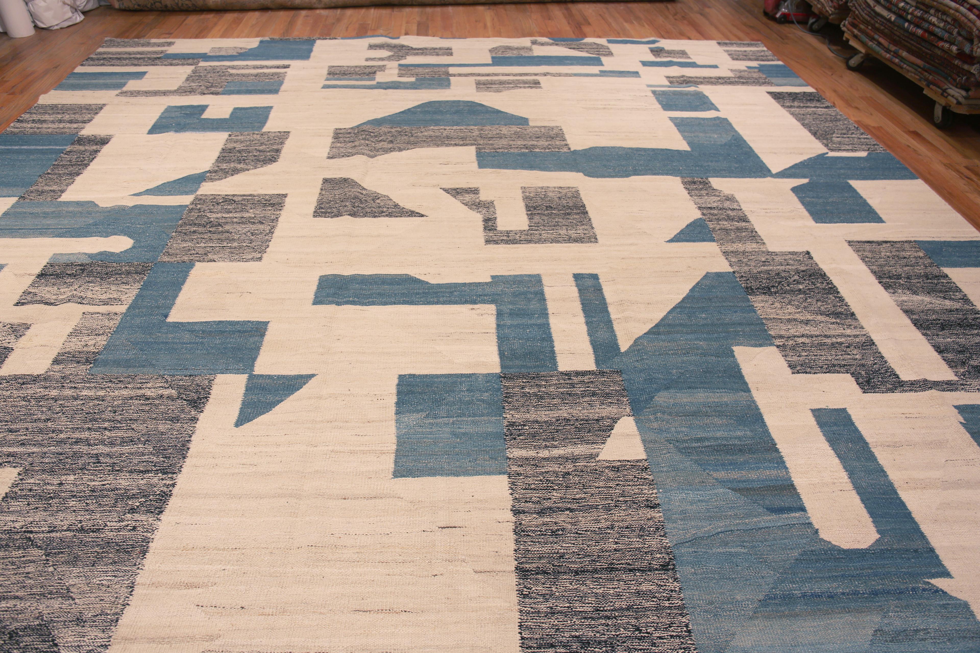 Hand-Knotted Nazmiyal Collection Abstract Geometric Flat Weave Modern Kilim Rug 14'4