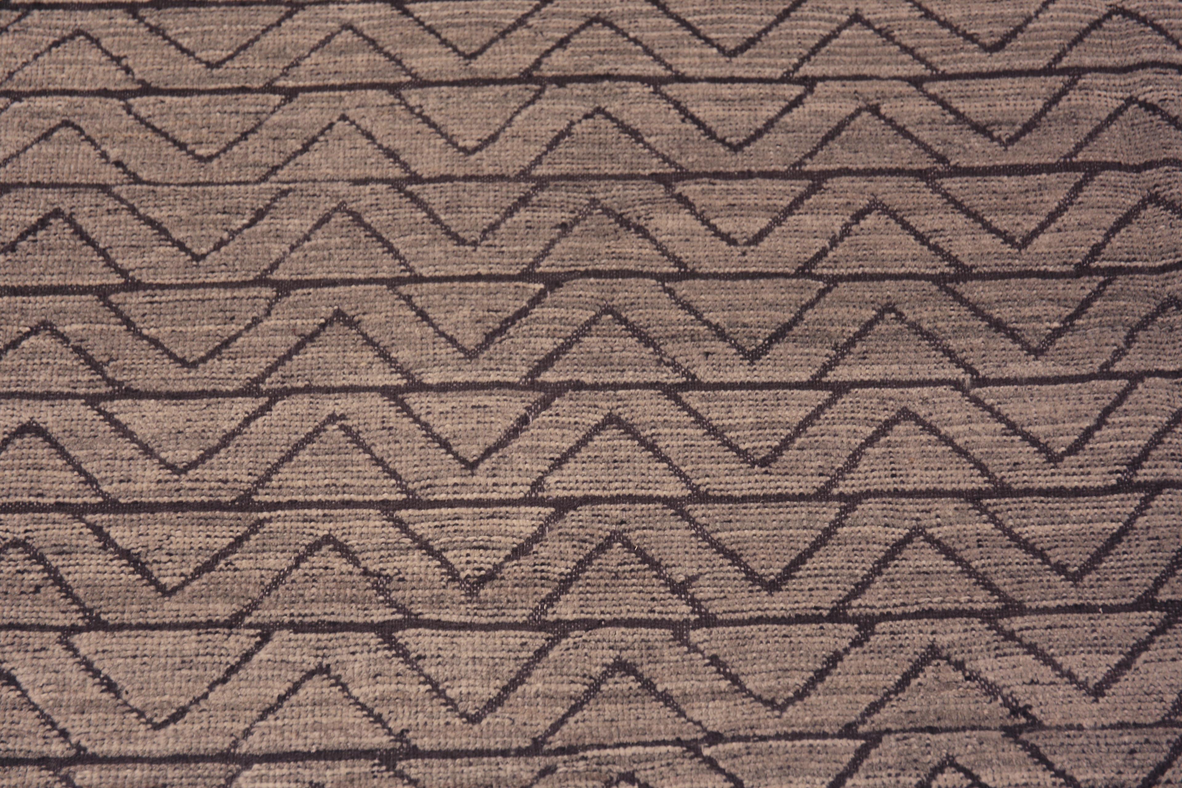 Noué à la main Collection Nazmiyal, design géométrique moderne et tapis gris 9'1