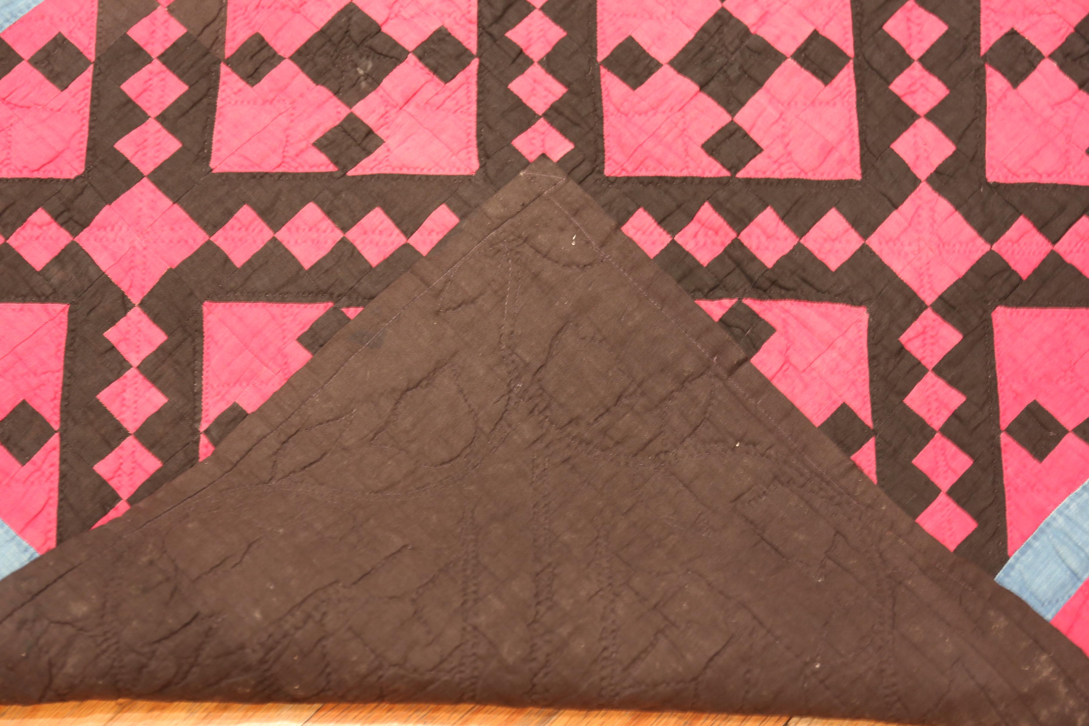 Trapunta rossa a motivi geometrici antica Rocky Road to California, Paese d'origine: America, Data approssimativa: 1900-1920