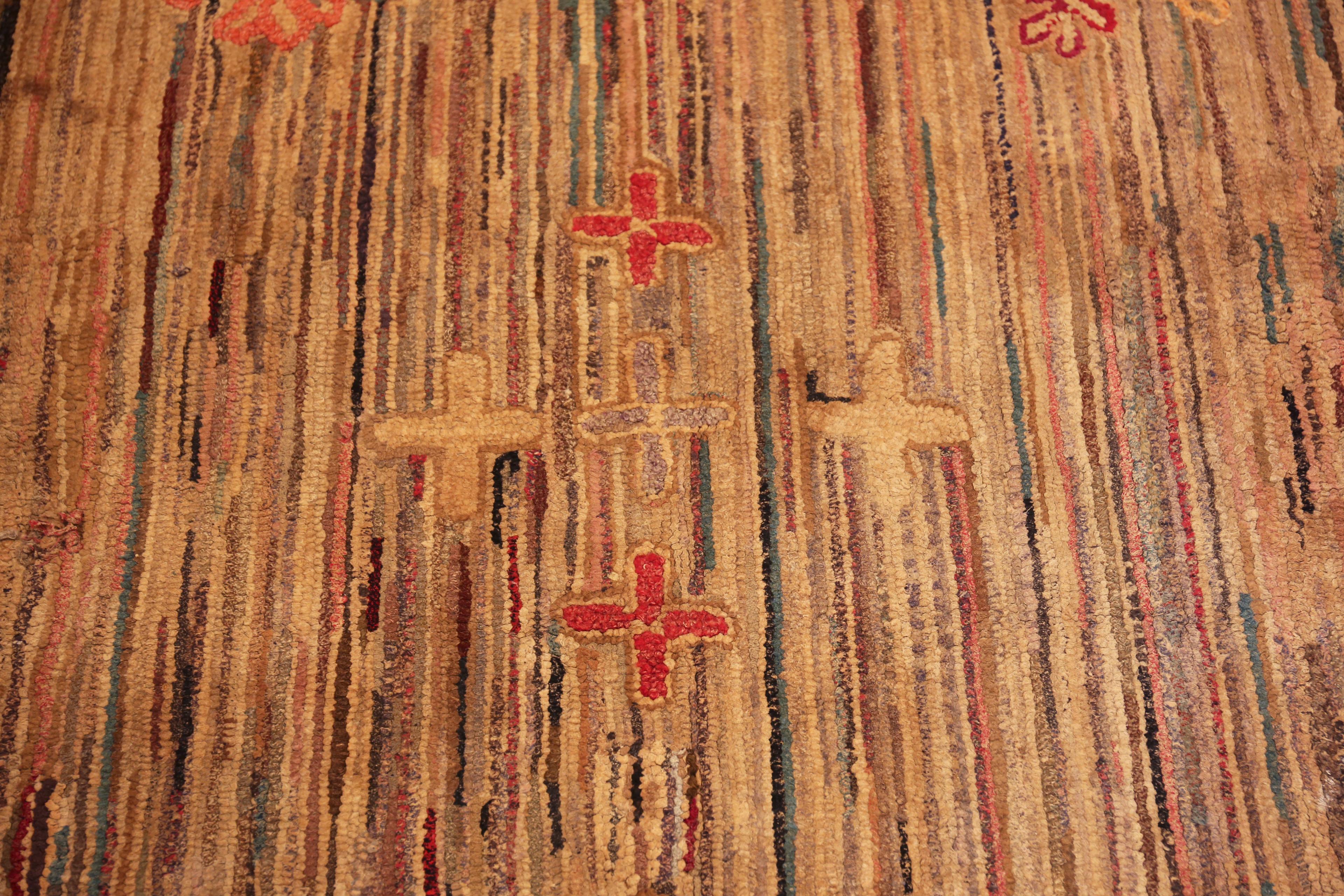 Nazmiyal Collection Antike amerikanische Folklore Teppich 3 ft 2 in x 6 ft 9 in (Volkskunst) im Angebot