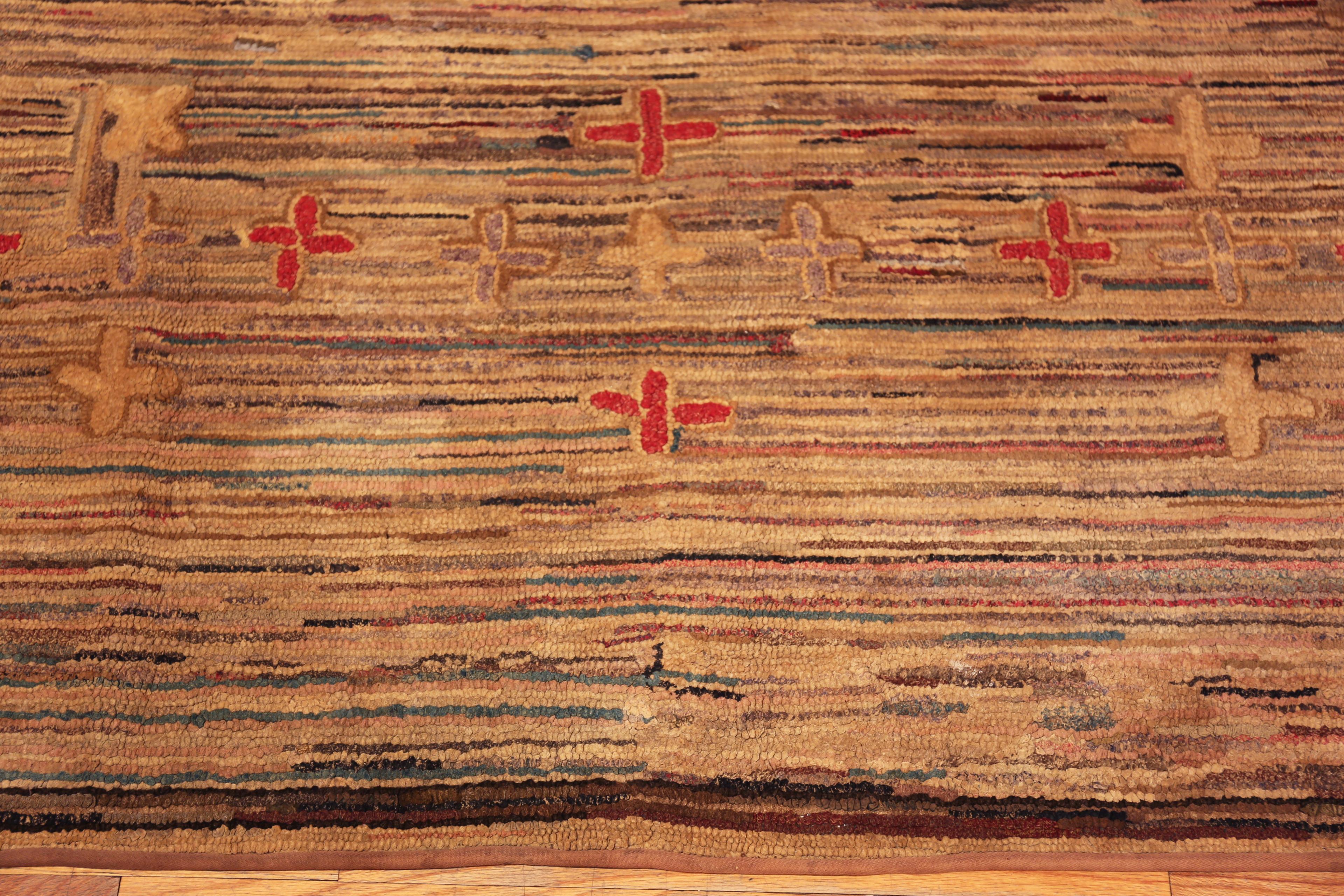 Nazmiyal Collection Antike amerikanische Folklore Teppich 3 ft 2 in x 6 ft 9 in (Handgeknüpft) im Angebot