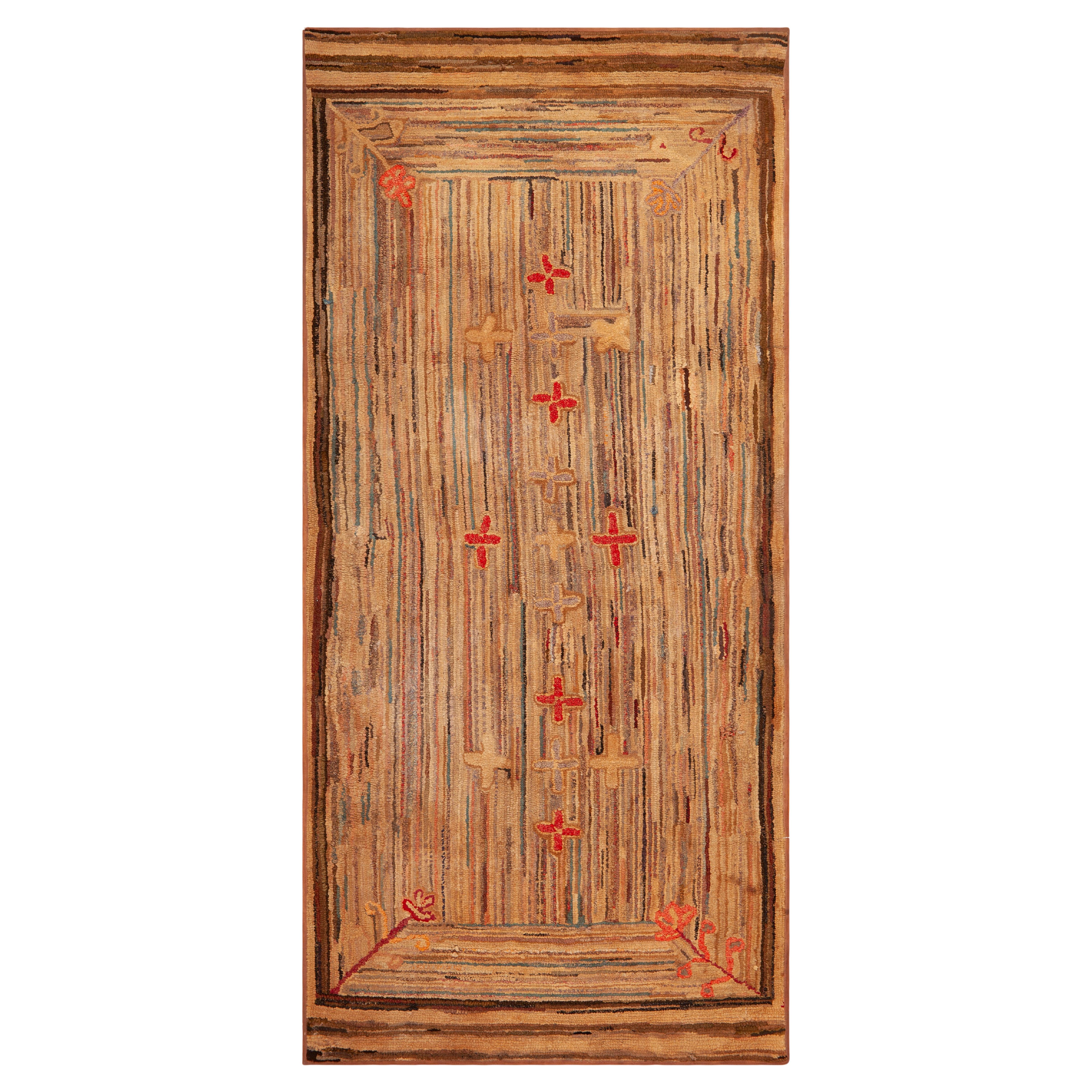 Nazmiyal Collection Antike amerikanische Folklore Teppich 3 ft 2 in x 6 ft 9 in im Angebot