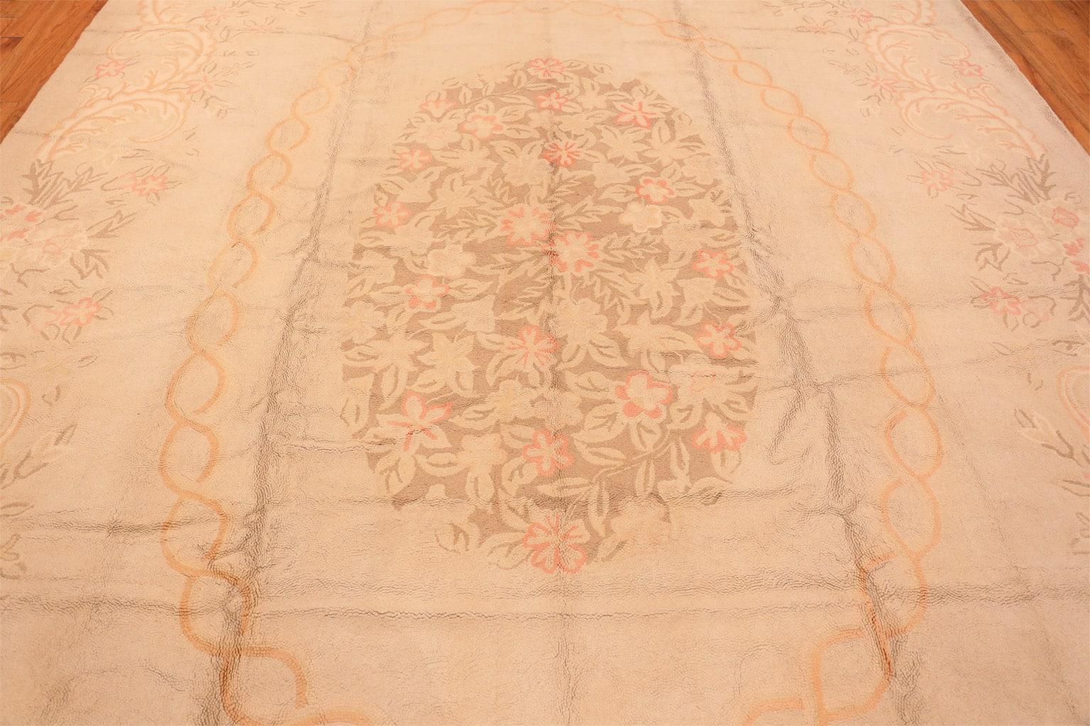 Antique America Hooked Rug that Was based Off Of A French Aubusson Carpet Design, Country of Origin: America, Circa Date: Early 20th Century – While the technique and somewhat quaint drawing of this outstanding antique hooked rug betray the
