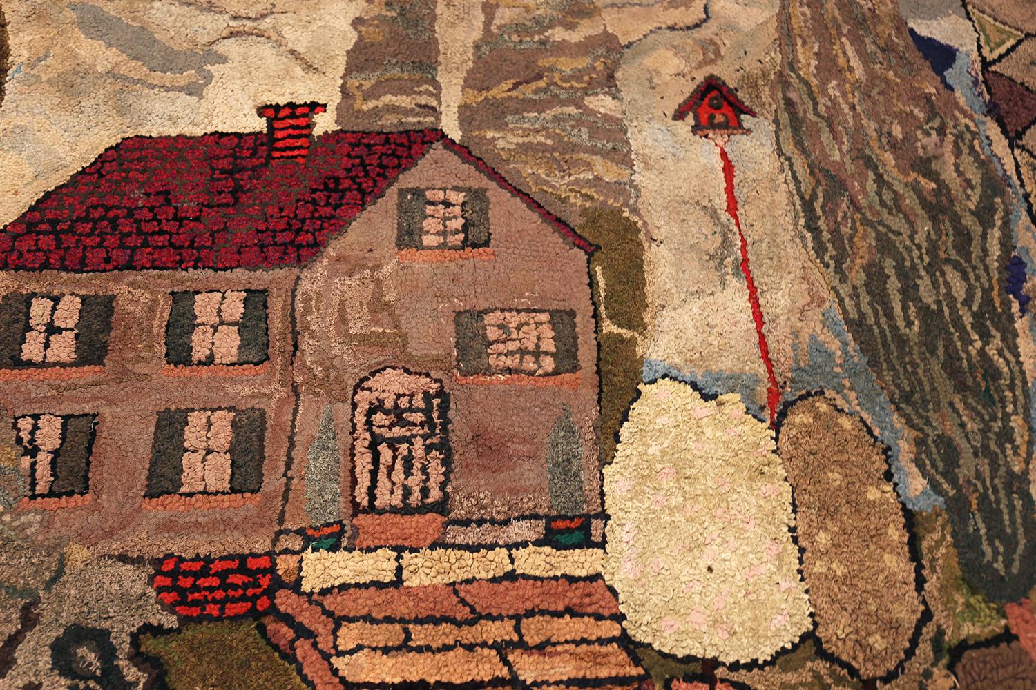 Annodato a mano Nazmiyal Collection Tappeto antico americano con ganci 5 ft 10 in x 7 ft in vendita