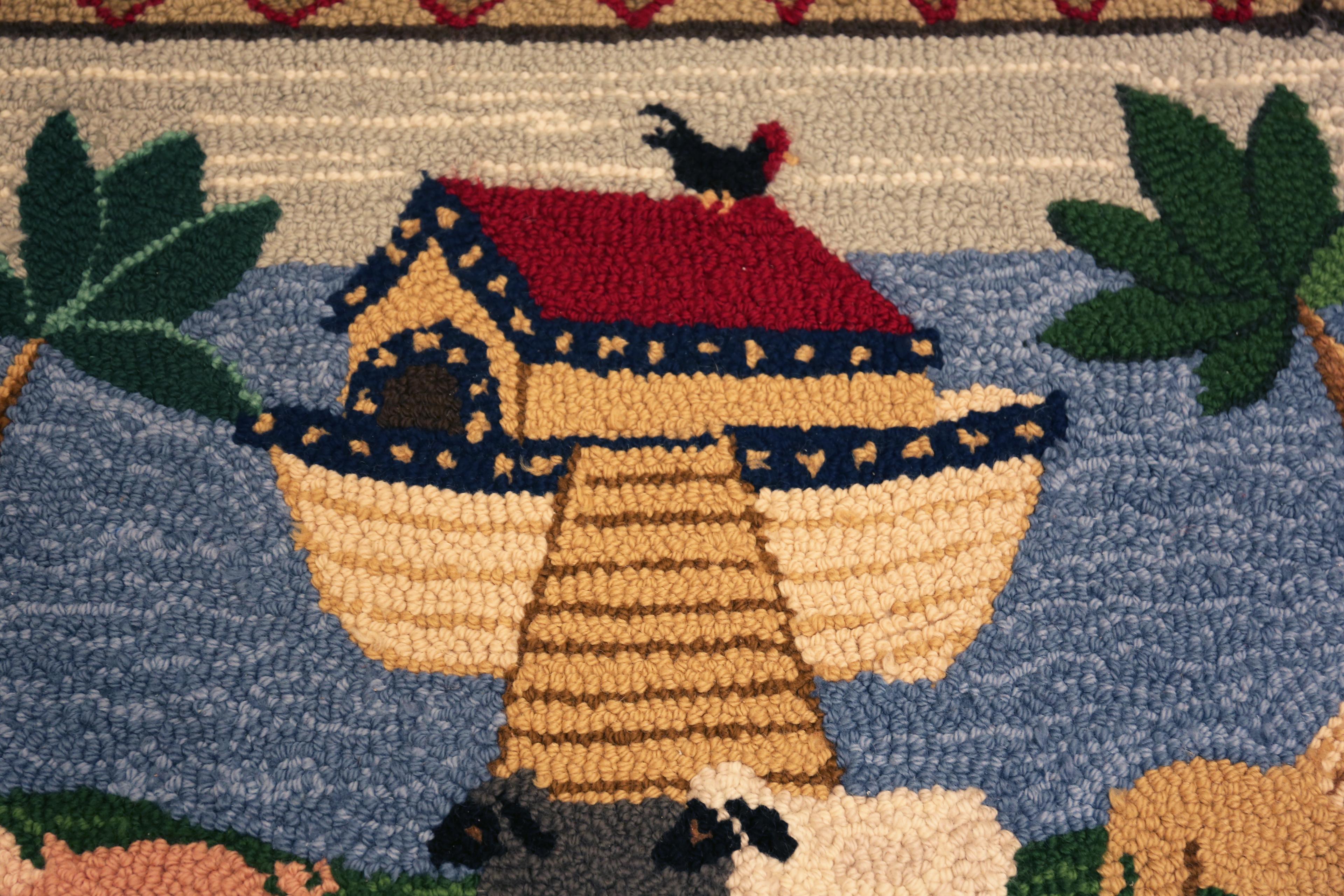 Nazmiyal Collection Antique American Rug Noah's Ark 1 ft 10 in x 2 ft 10 in (Volkskunst) im Angebot