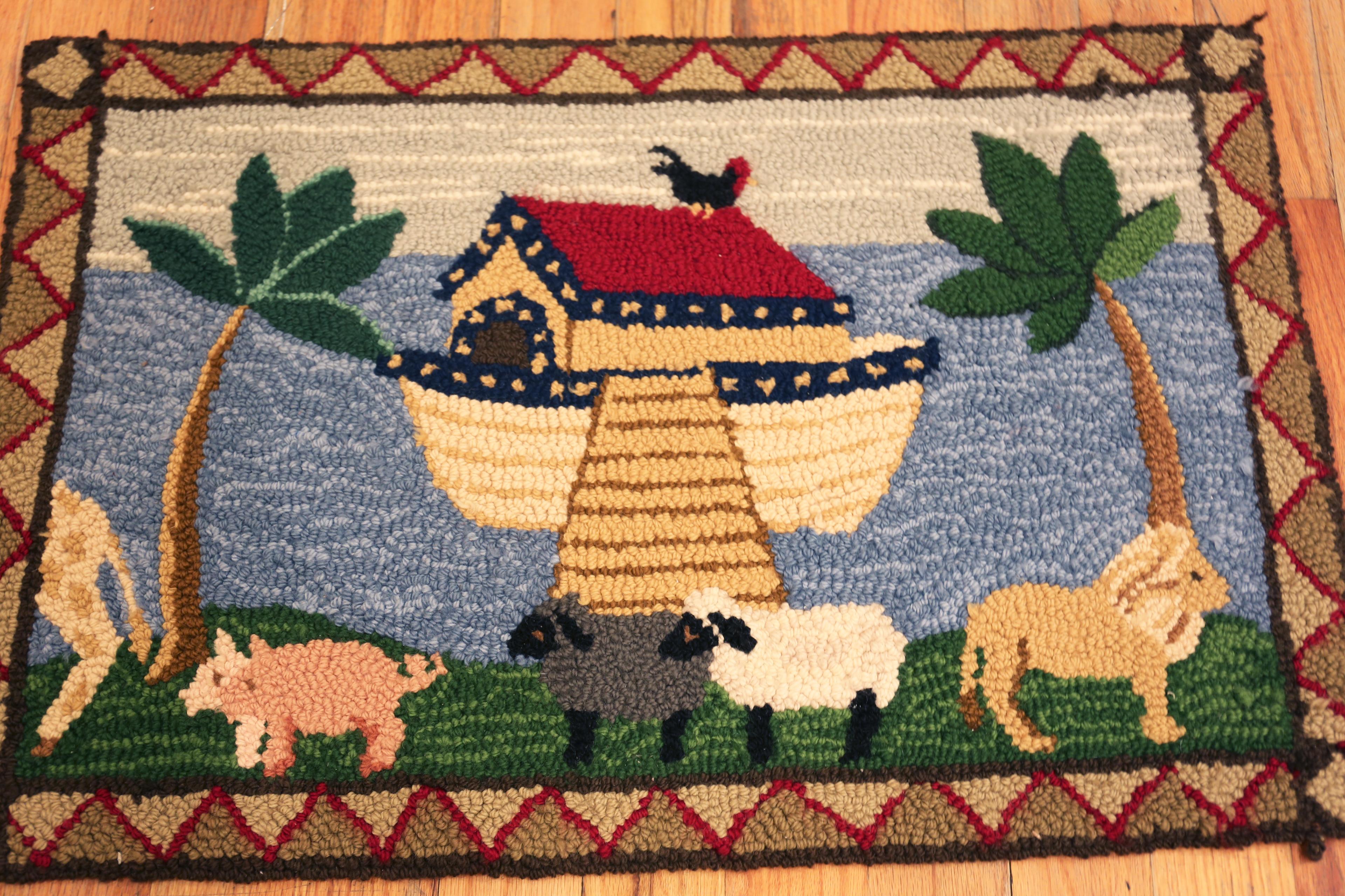 Nazmiyal Collection Antique American Rug Noah's Ark 1 ft 10 in x 2 ft 10 in (amerikanisch) im Angebot