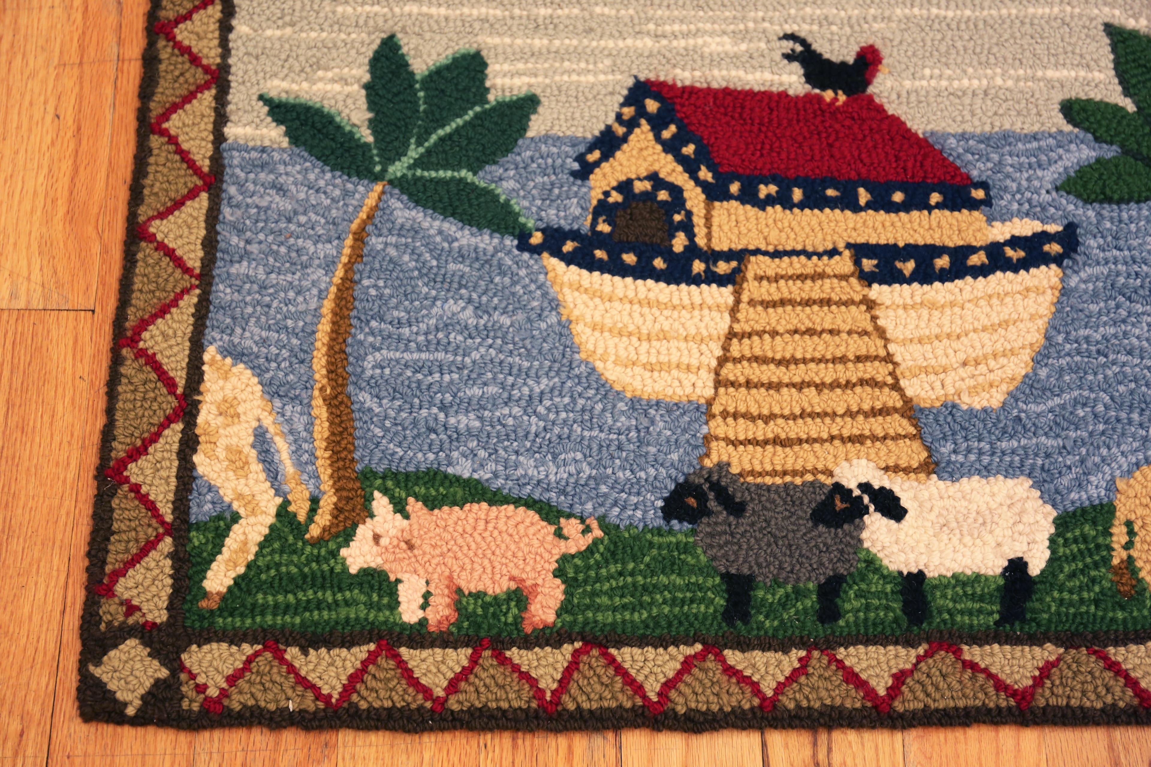 Nazmiyal Collection Antique American Rug Noah's Ark 1 ft 10 in x 2 ft 10 in (Handgeknüpft) im Angebot