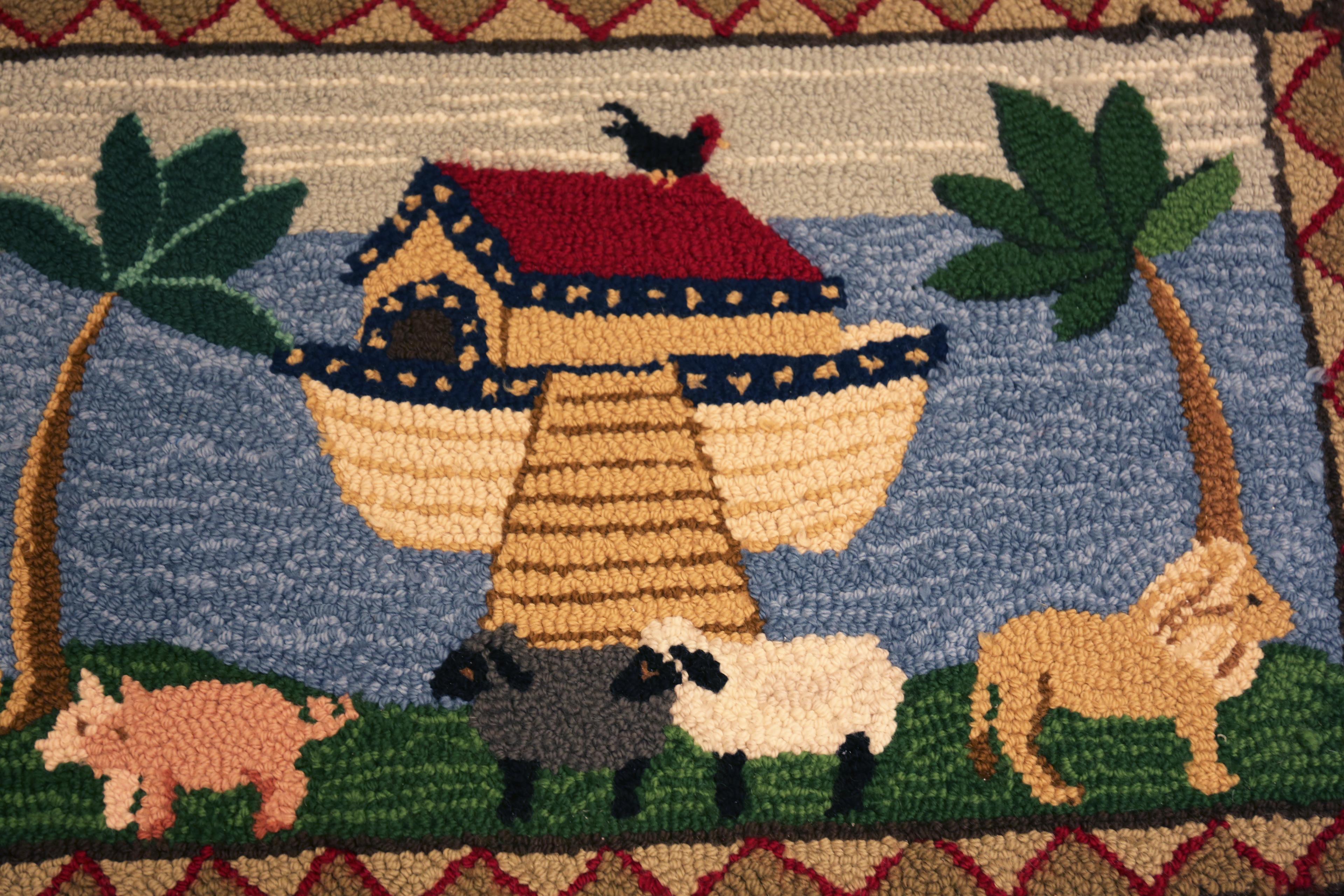 Nazmiyal Collection Antique American Rug Noah's Ark 1 ft 10 in x 2 ft 10 in im Zustand „Gut“ im Angebot in New York, NY