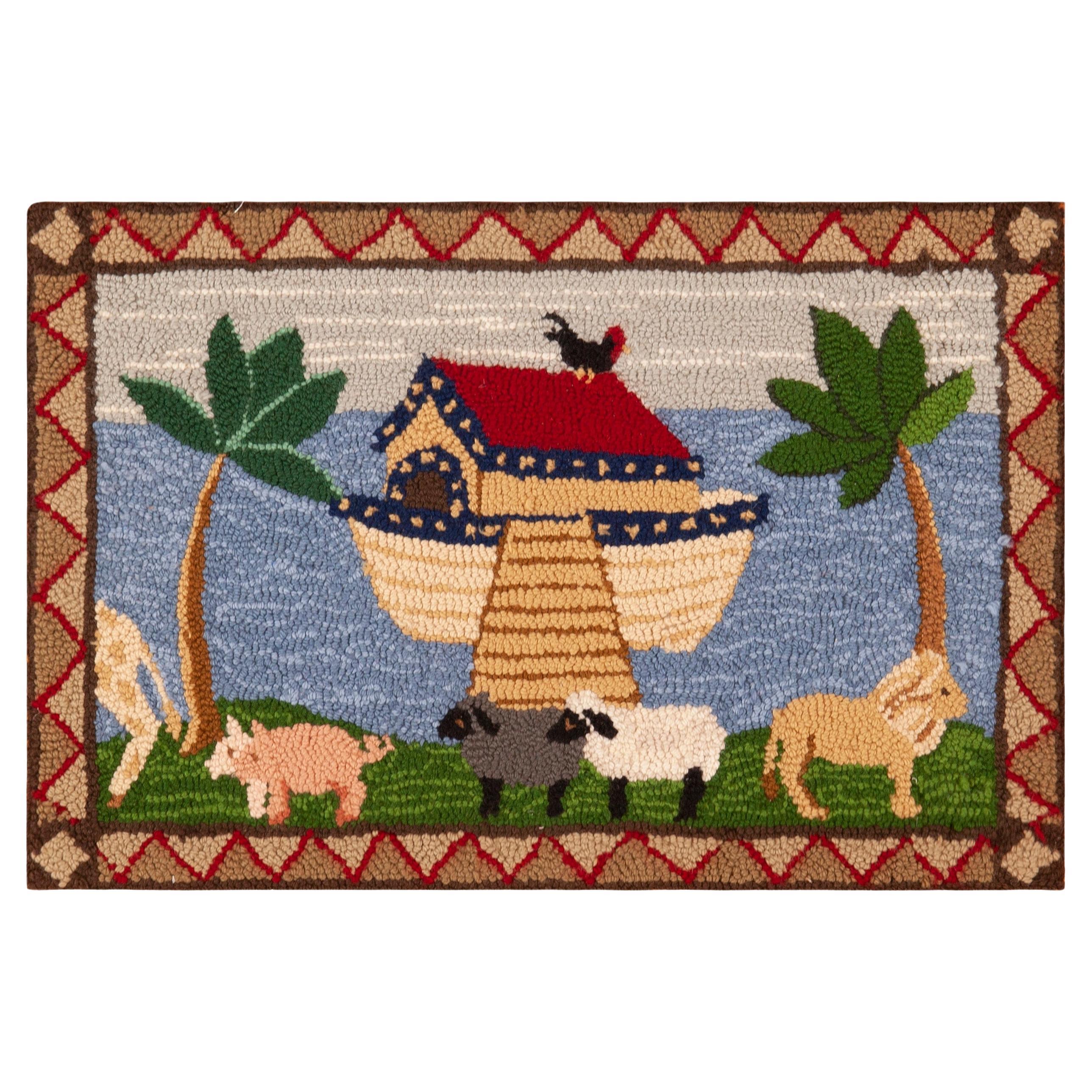Nazmiyal Collection Antique American Rug Noah's Ark 1 ft 10 in x 2 ft 10 in im Angebot