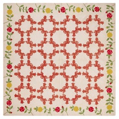 Nazmiyal Collection Antique American Wreath Quilt Textile 7 ft 1 in x 7 ft 2 in