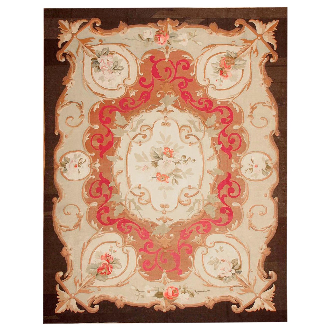 Nazmiyal Collection Antike Aubusson Teppich 9 ft 8 in x 12 ft 7 in im Angebot