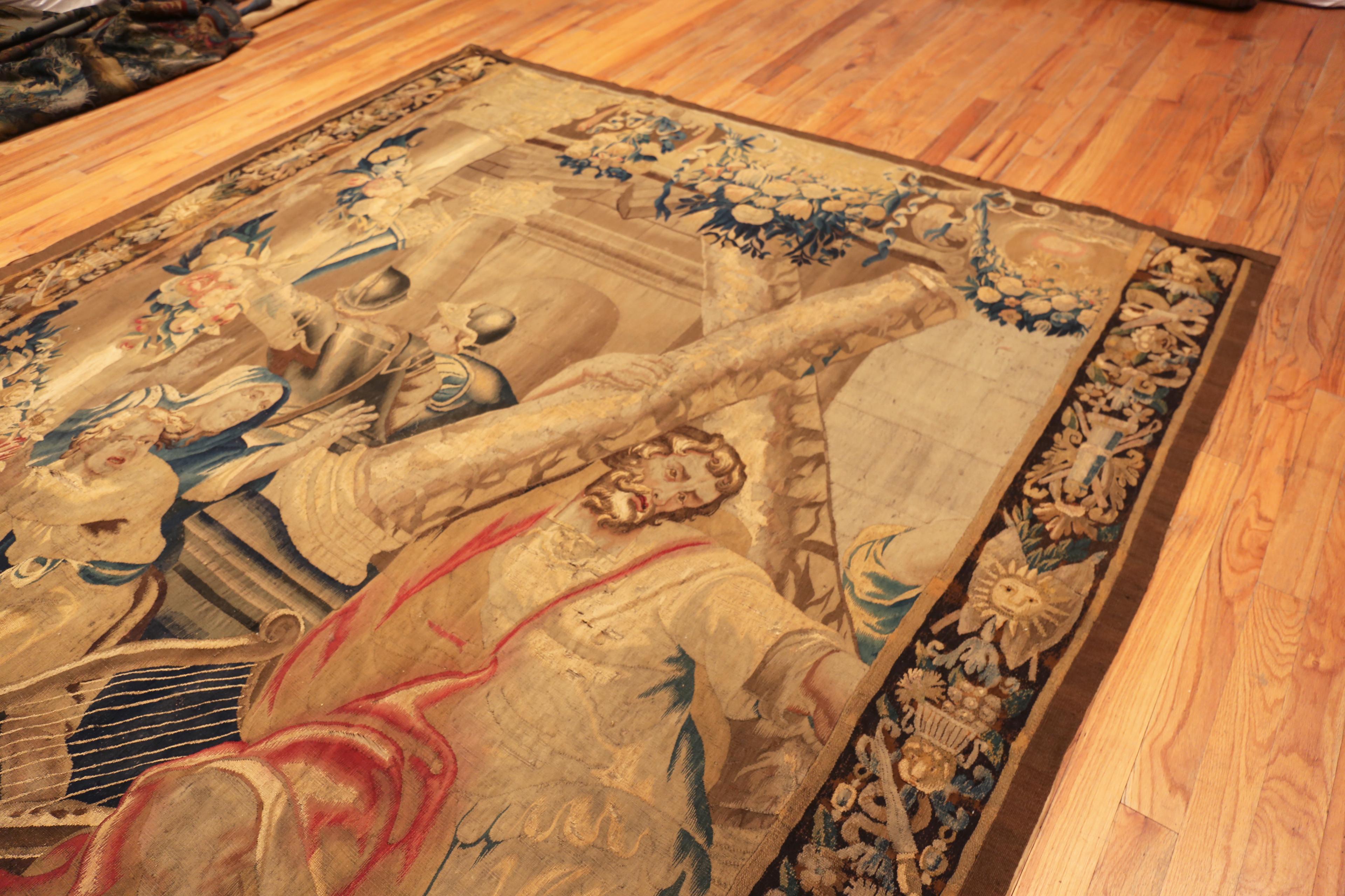 Exquisite Rare 17th Century Belgian Tapestry with Biblical Heroic Scene and Ornamental Borders, Origin: Belgium, Circa: 17th Century
