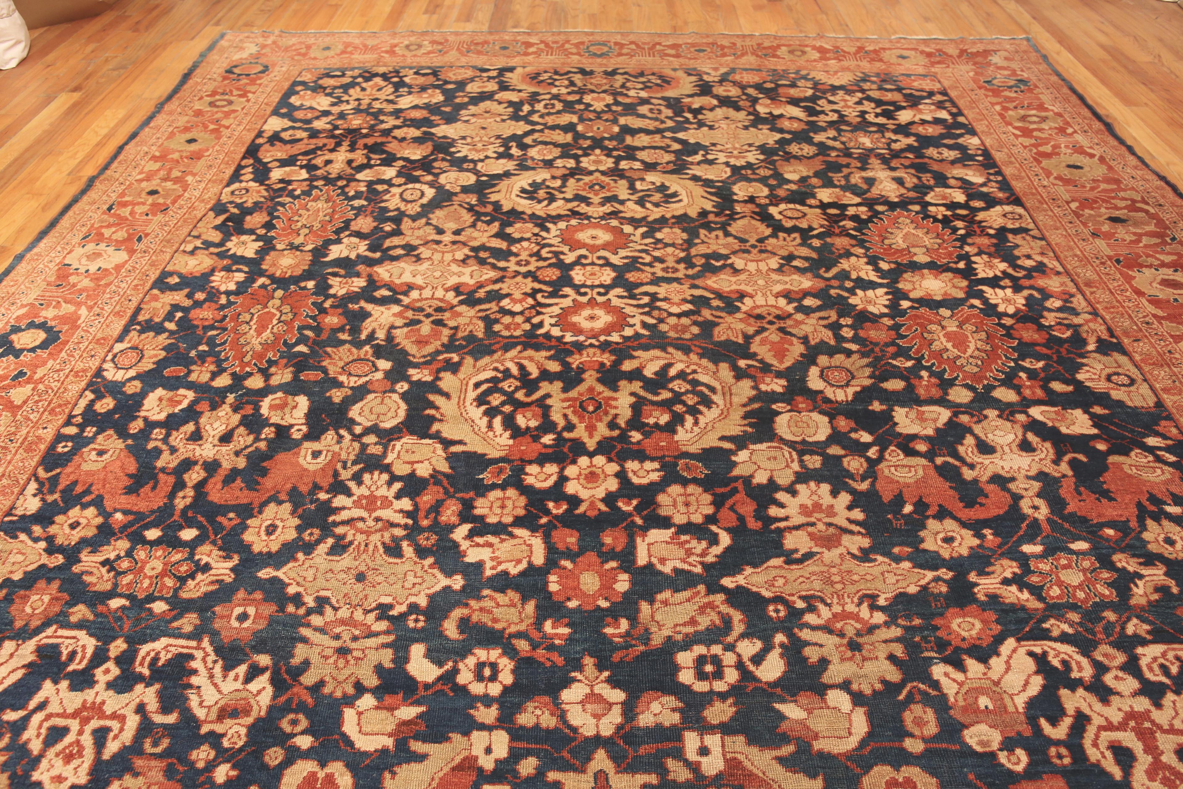 Antique Blue Persian Sultanabad Rug, Country of Origin: Persian rugs, Circa date: 1900. Size: 12 ft 2 in x 14 ft 2 in (3.71 m x 4.32 m)