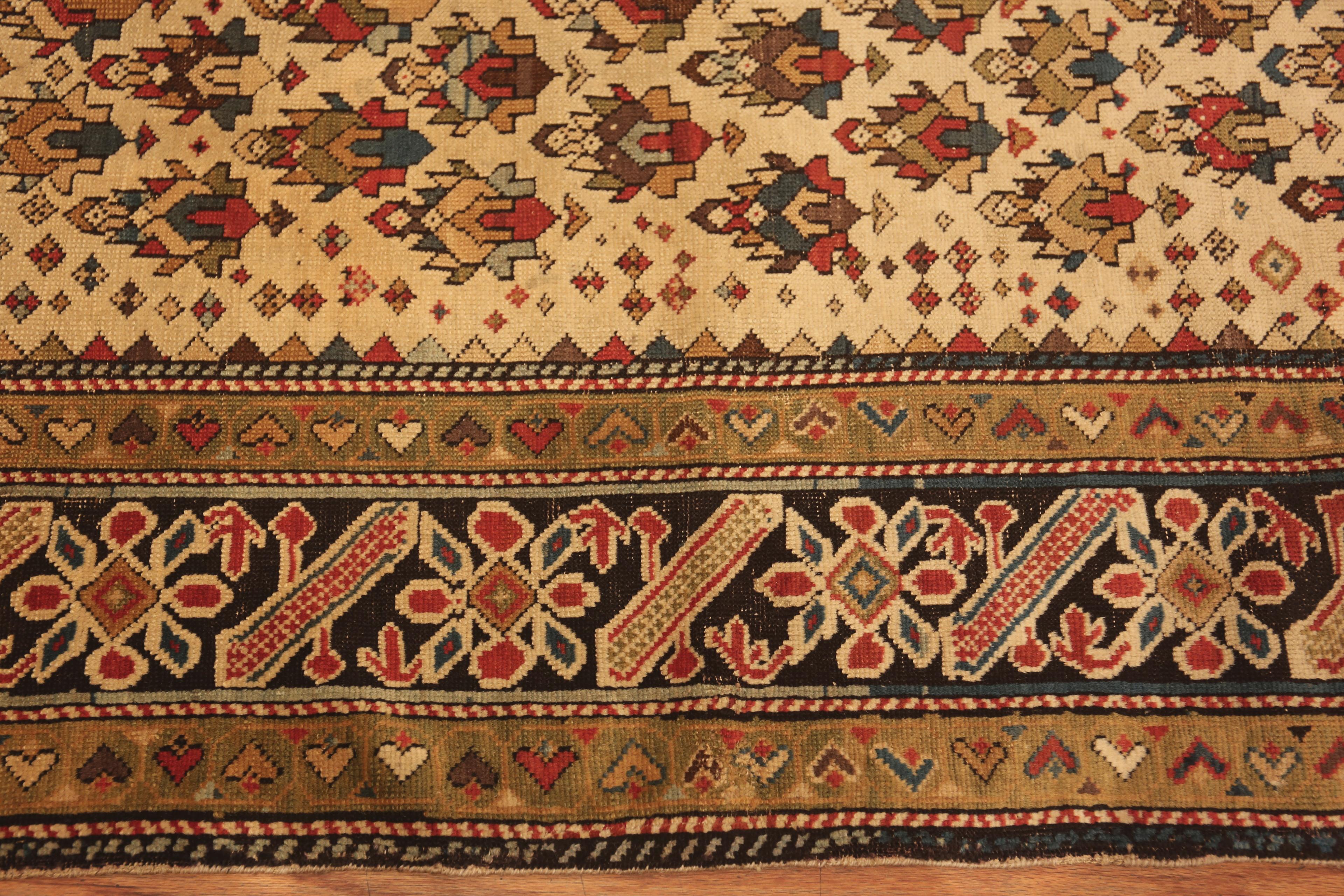 Antique Caucasian Chichi Rug, Country of origin: Caucasian rugs, Circa date: 1880. Size: 3 ft 10 in x 5 ft (1.17 m x 1.52 m)
 