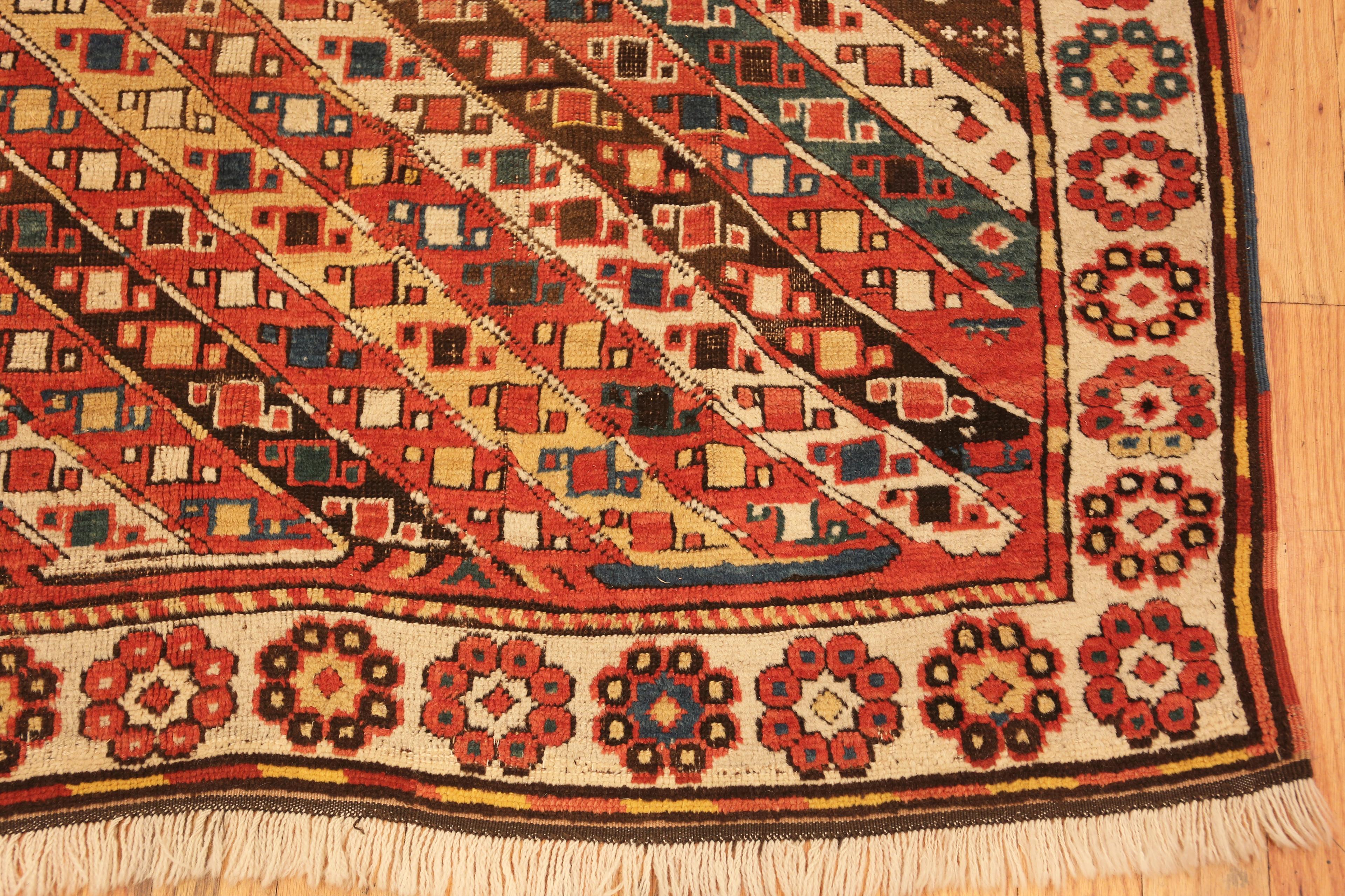 Hand-Knotted Antique Caucasian Kazak Rug. 5 ft 3 in x 8 ft 5 in