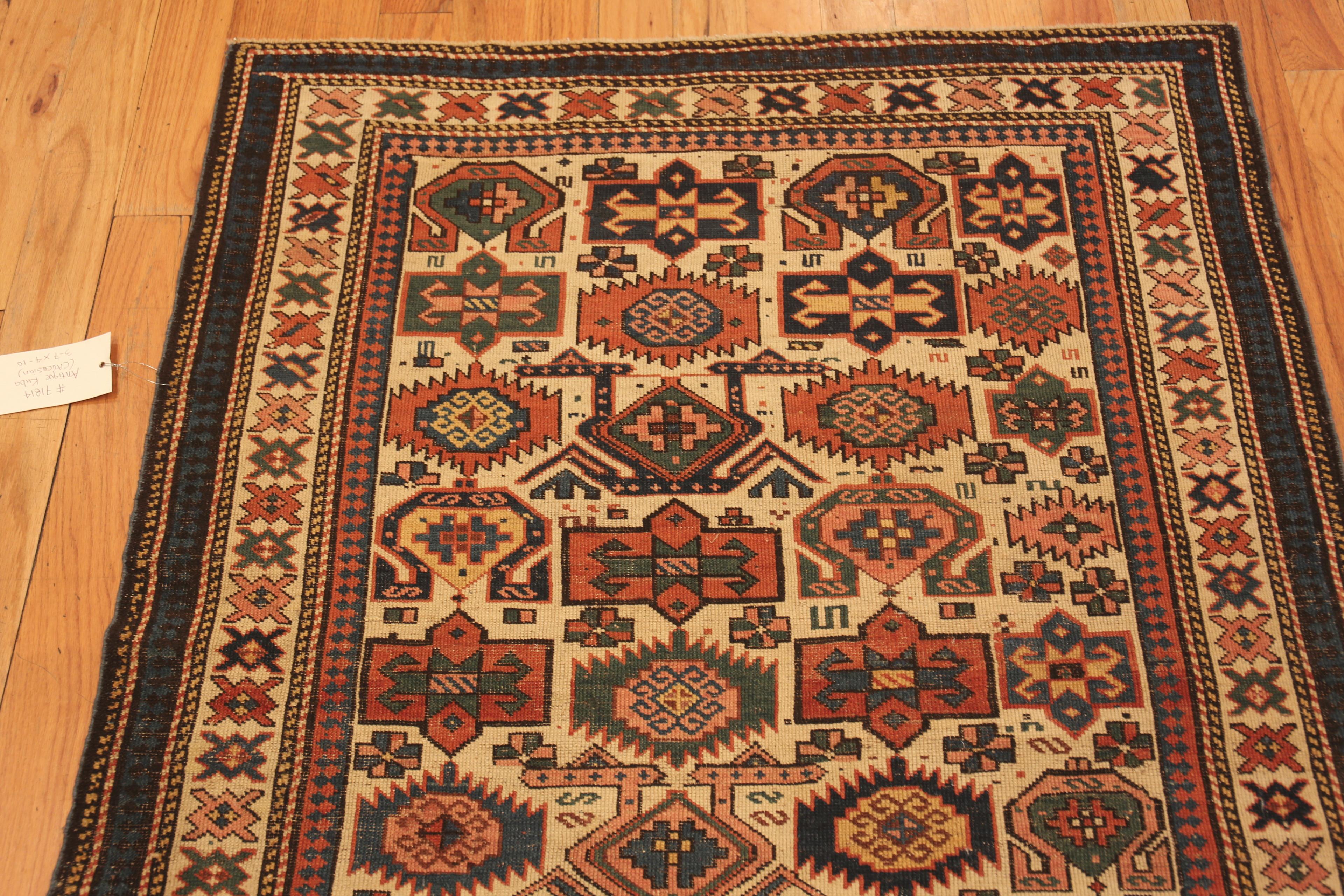 Wool Antique Caucasian Kuba Rug. 3 ft 7 in x 4 ft 10 in  For Sale