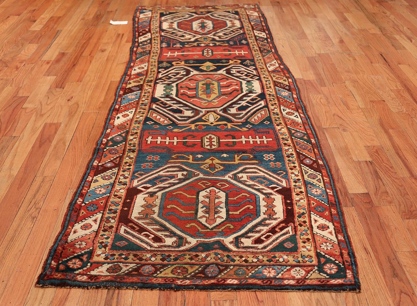 Wool Antique Caucasian Lankoran Runner. Size: 3 ft 5 in x 11 ft For Sale