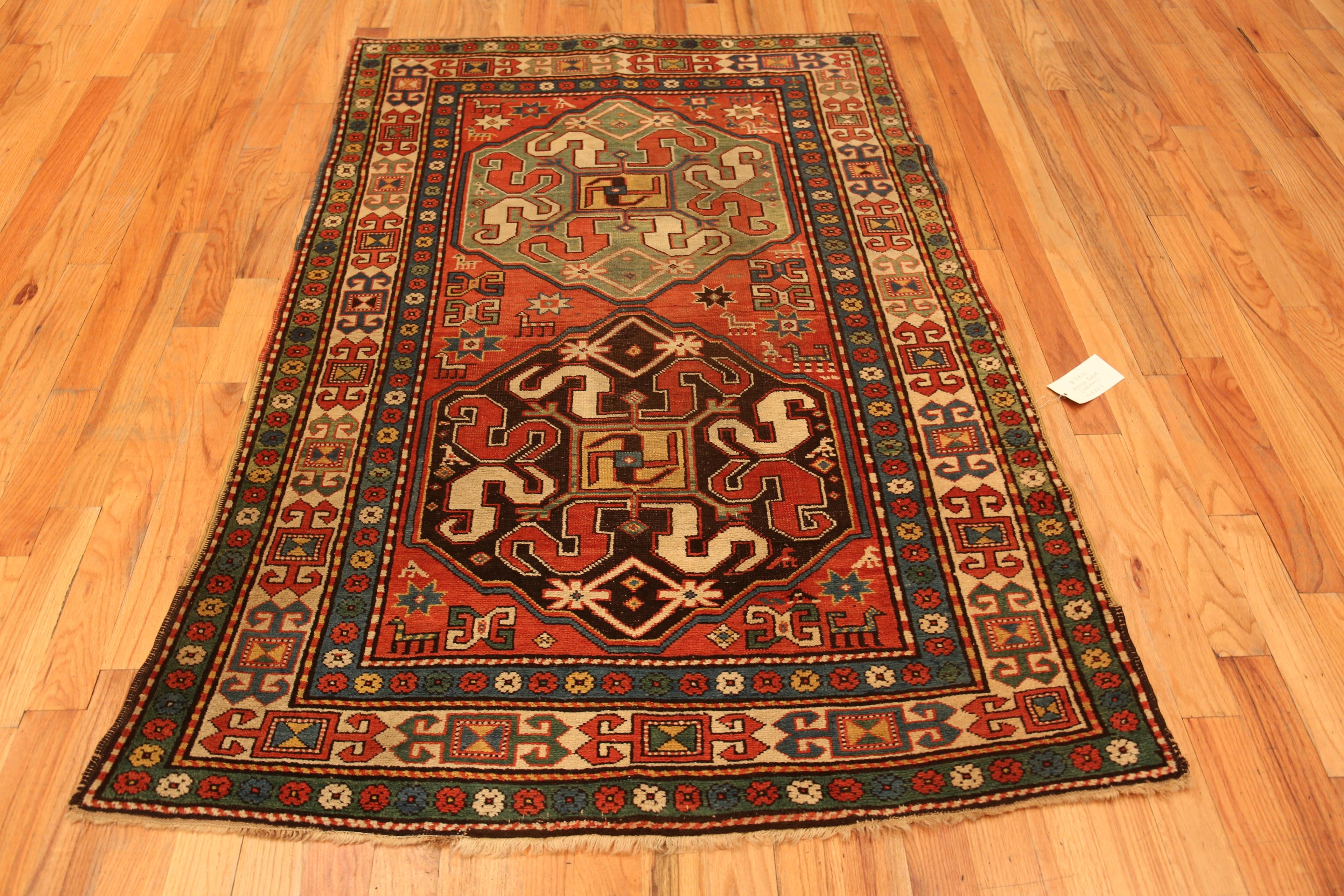 Hand-Knotted Antique Caucasian Tribal Kazak Rug. 4 ft 4 in x 6 ft 6 in For Sale