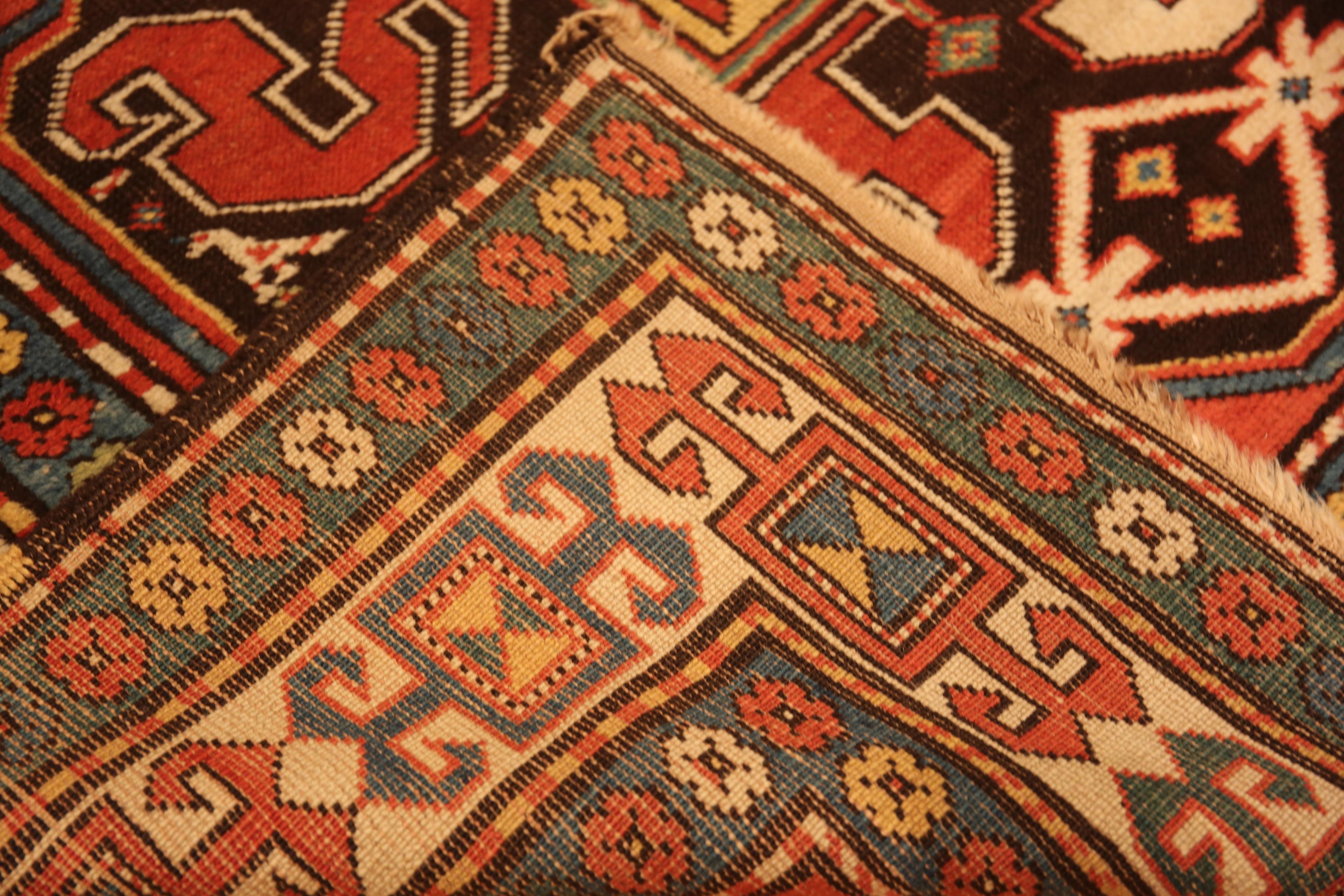 Antique Caucasian Tribal Kazak Rug. 4 ft 4 in x 6 ft 6 in For Sale 1