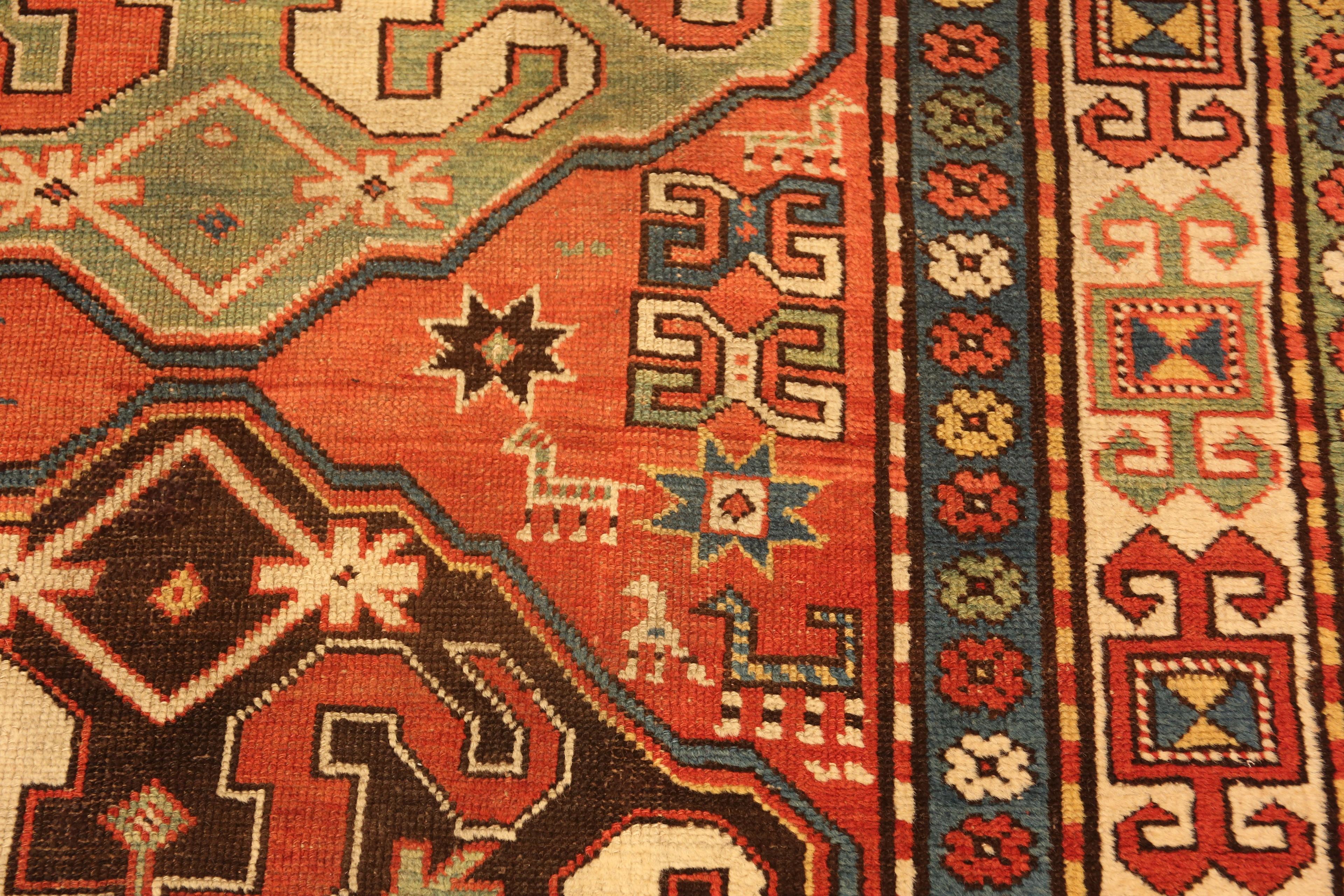 Wool Antique Caucasian Tribal Kazak Rug. 4 ft 4 in x 6 ft 6 in For Sale