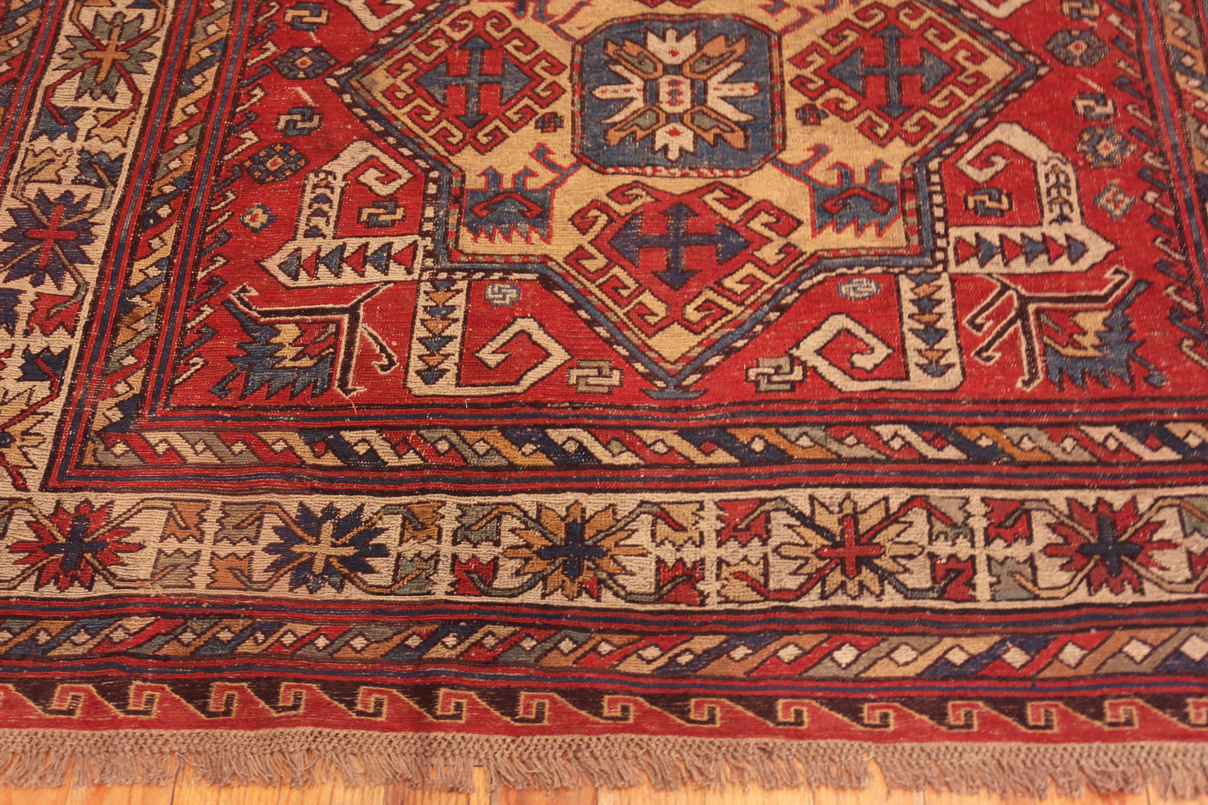 Symmetrical Harmony Antique Caucasian Soumak Kilim Rug, Country of origin : Caucasien, Circa date : 1880
