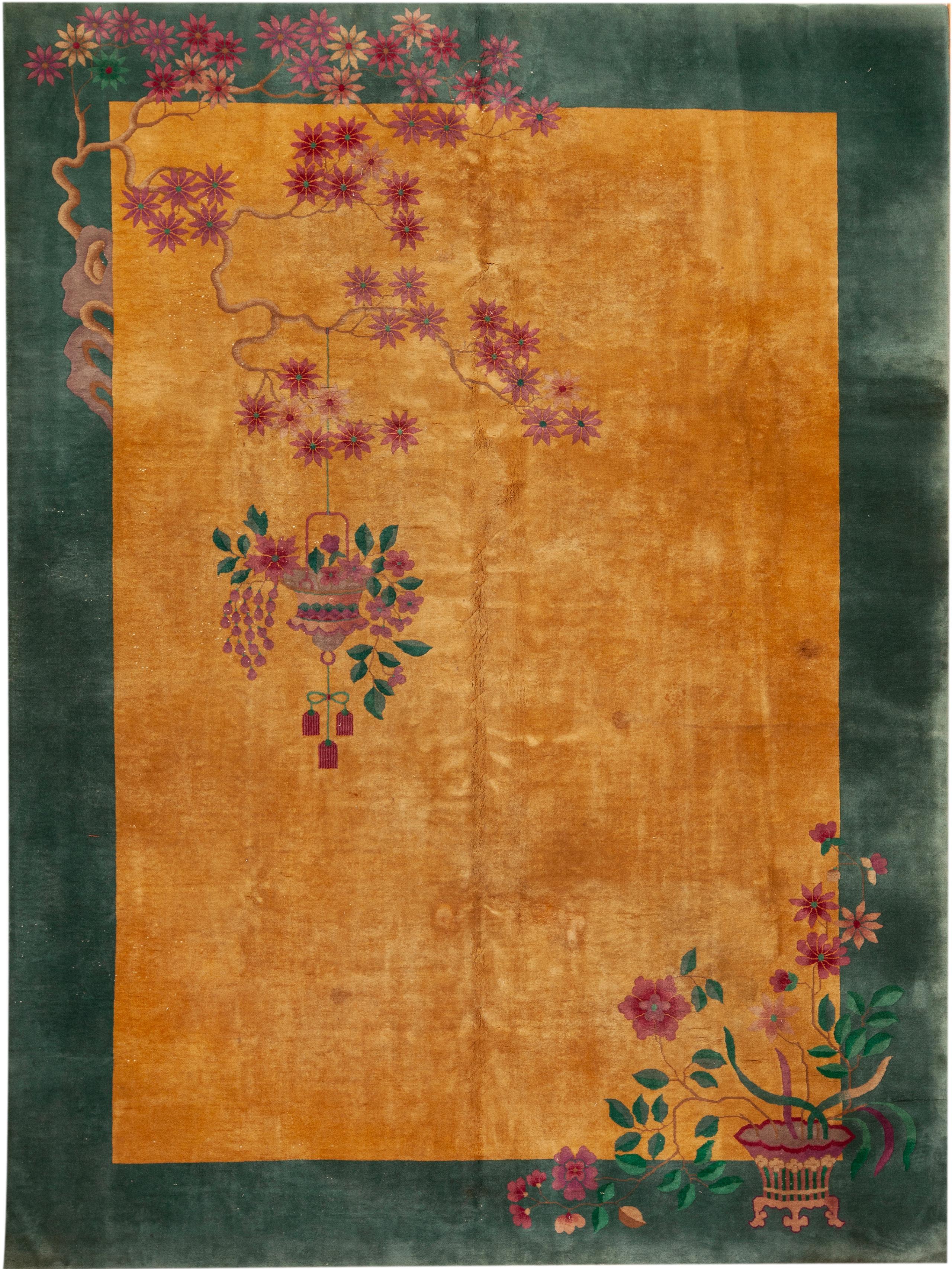 Chinois Nazmiyal Collection Antique Chinese Art Deco Nichols Rug 8 ft 8 in x 11 ft 5 in en vente