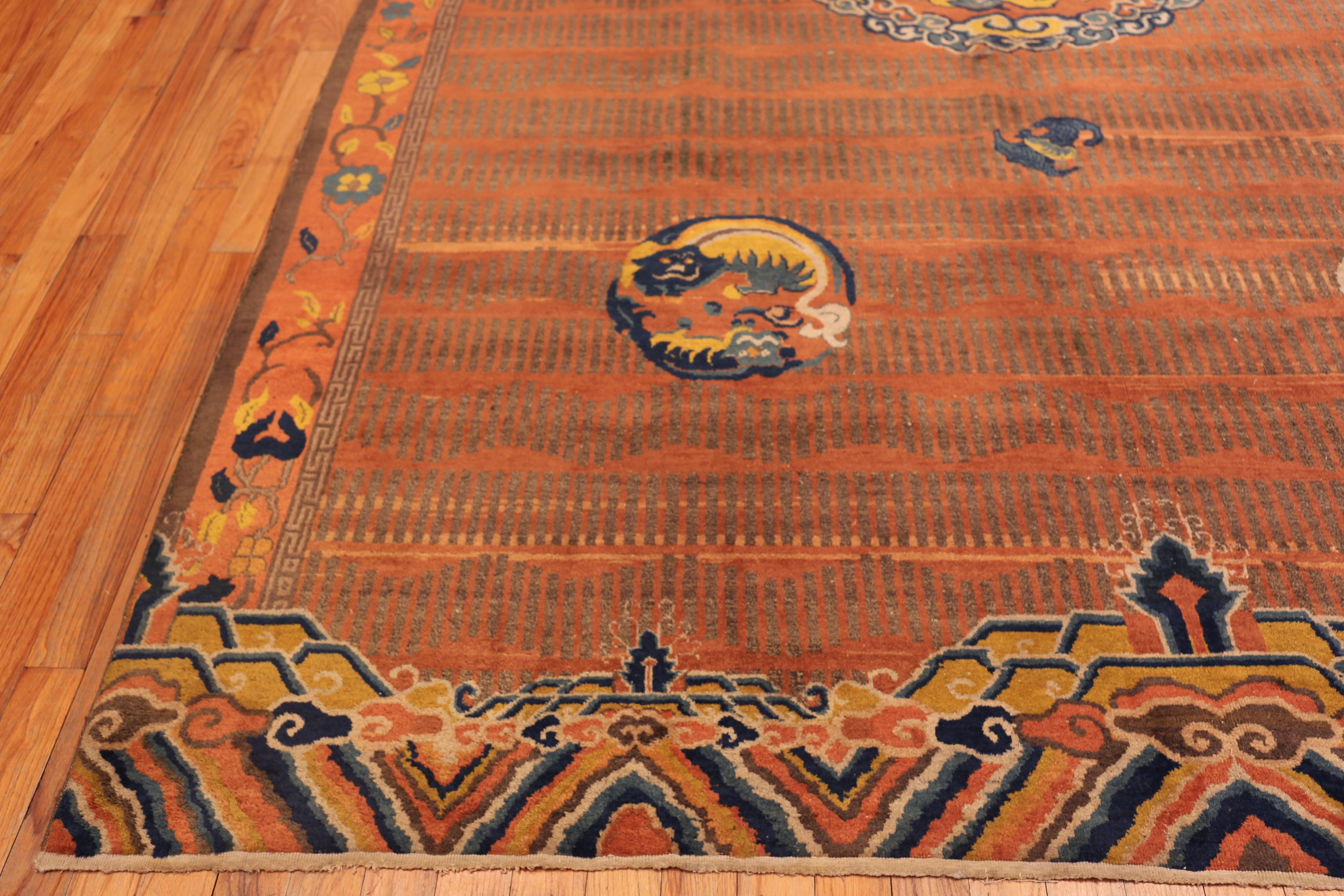 Tapis chinois ancien Fu Dog Dragon, culturellement riche, pays d'origine : Chine, Circa date : 1900