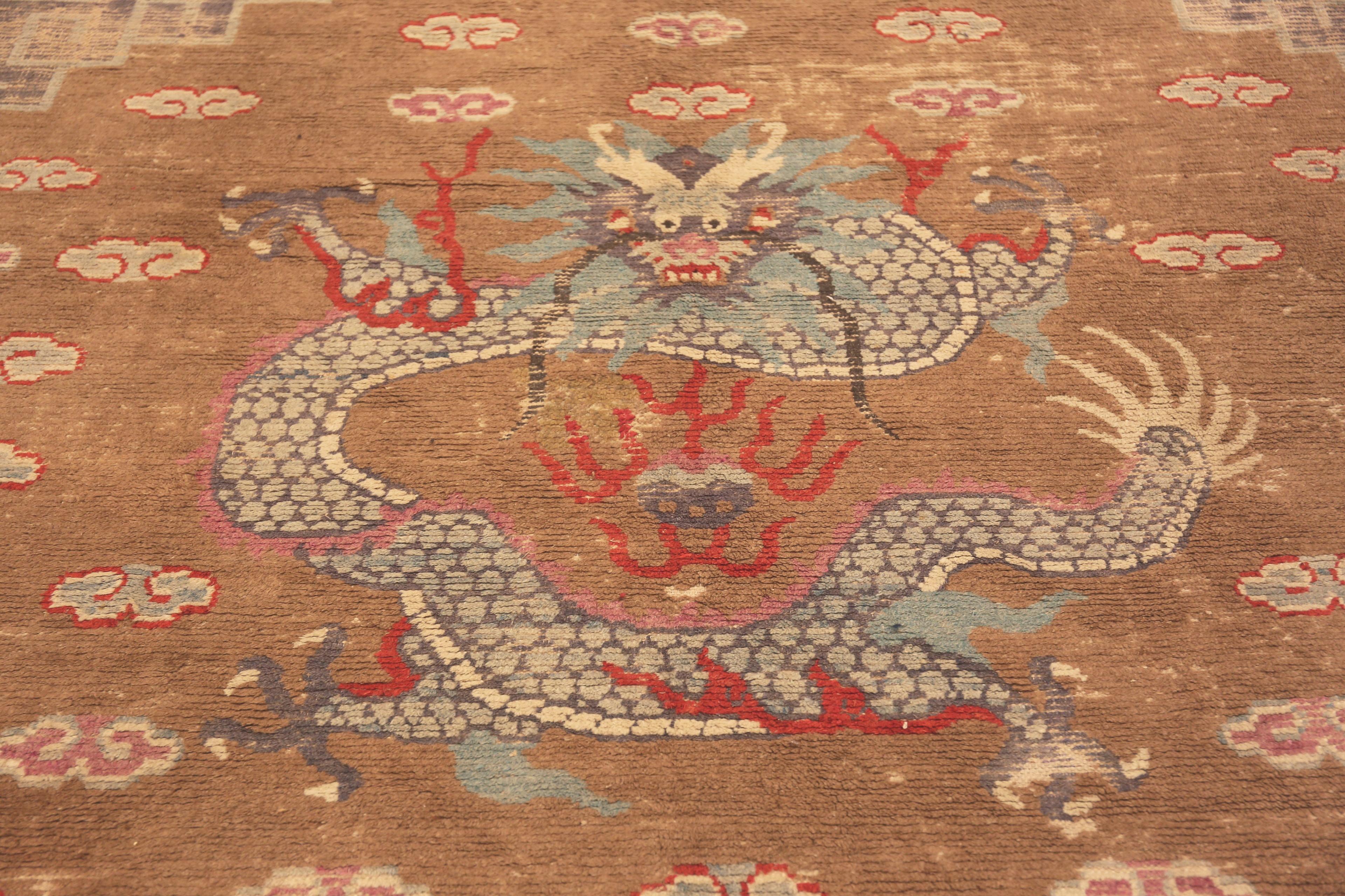 Other Antique Dragon Design Mongolian Rug. 10 ft 3 in x 11 ft For Sale