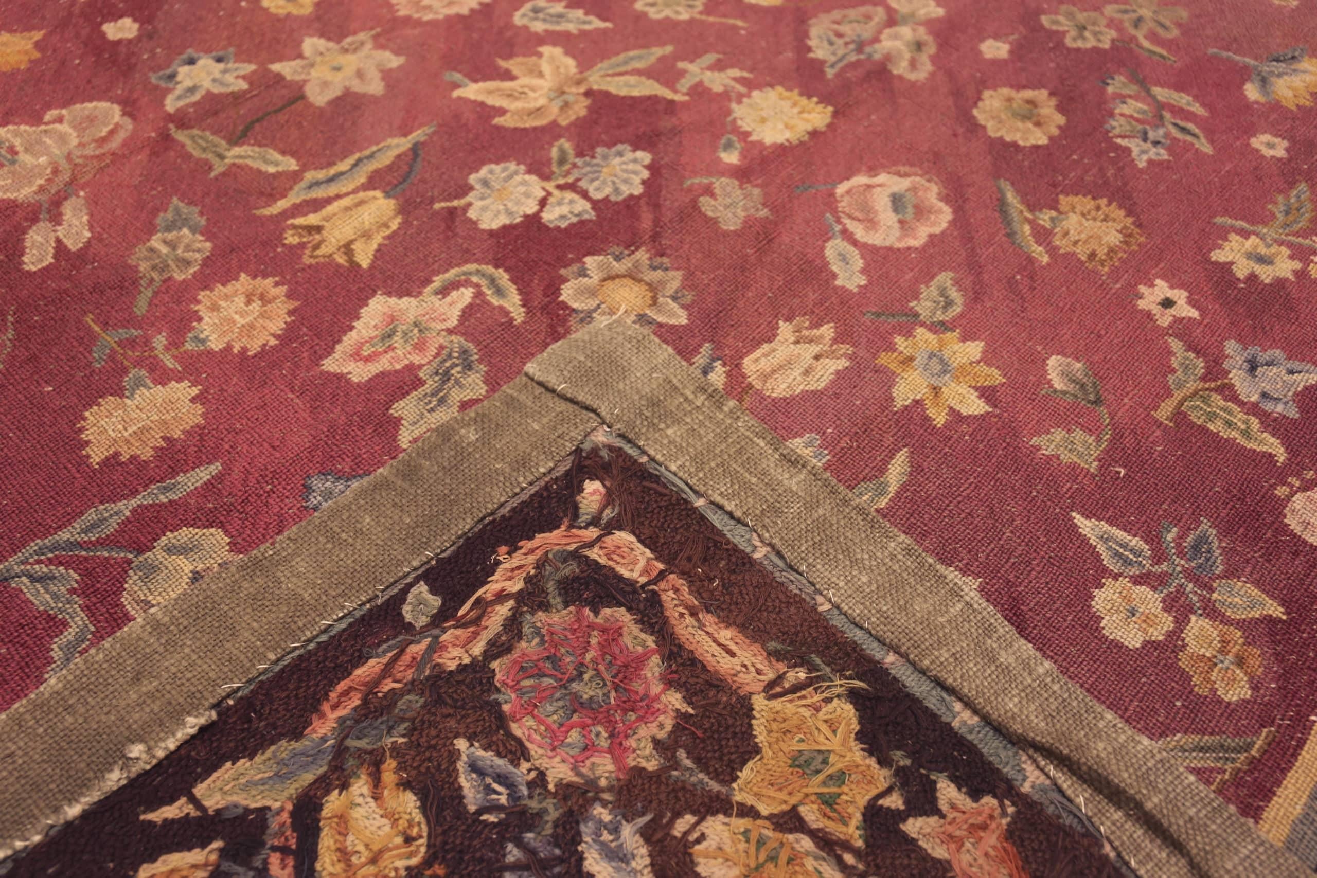 Antique English Needlepoint Rug. 14 ft 3 in x 14 ft 8 in In Good Condition For Sale In New York, NY