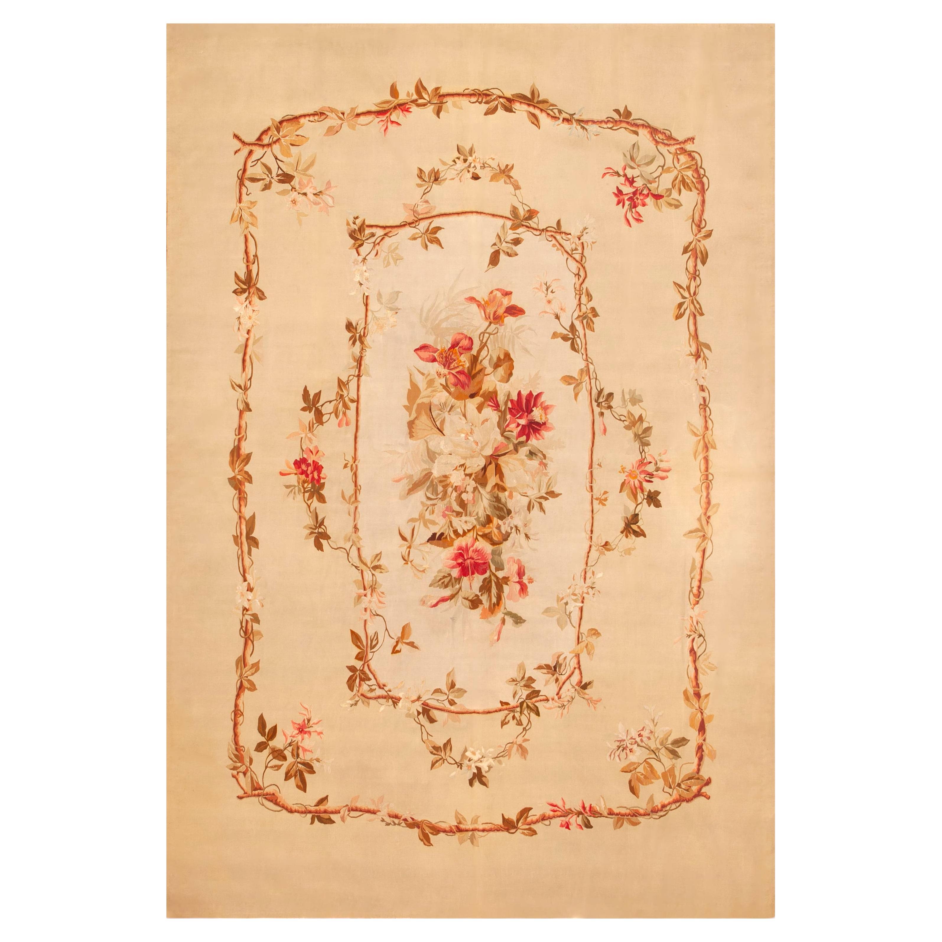 Nazmiyal Collection Antique French Aubusson Carpet 5 ft 3 in x 7 ft 10 in