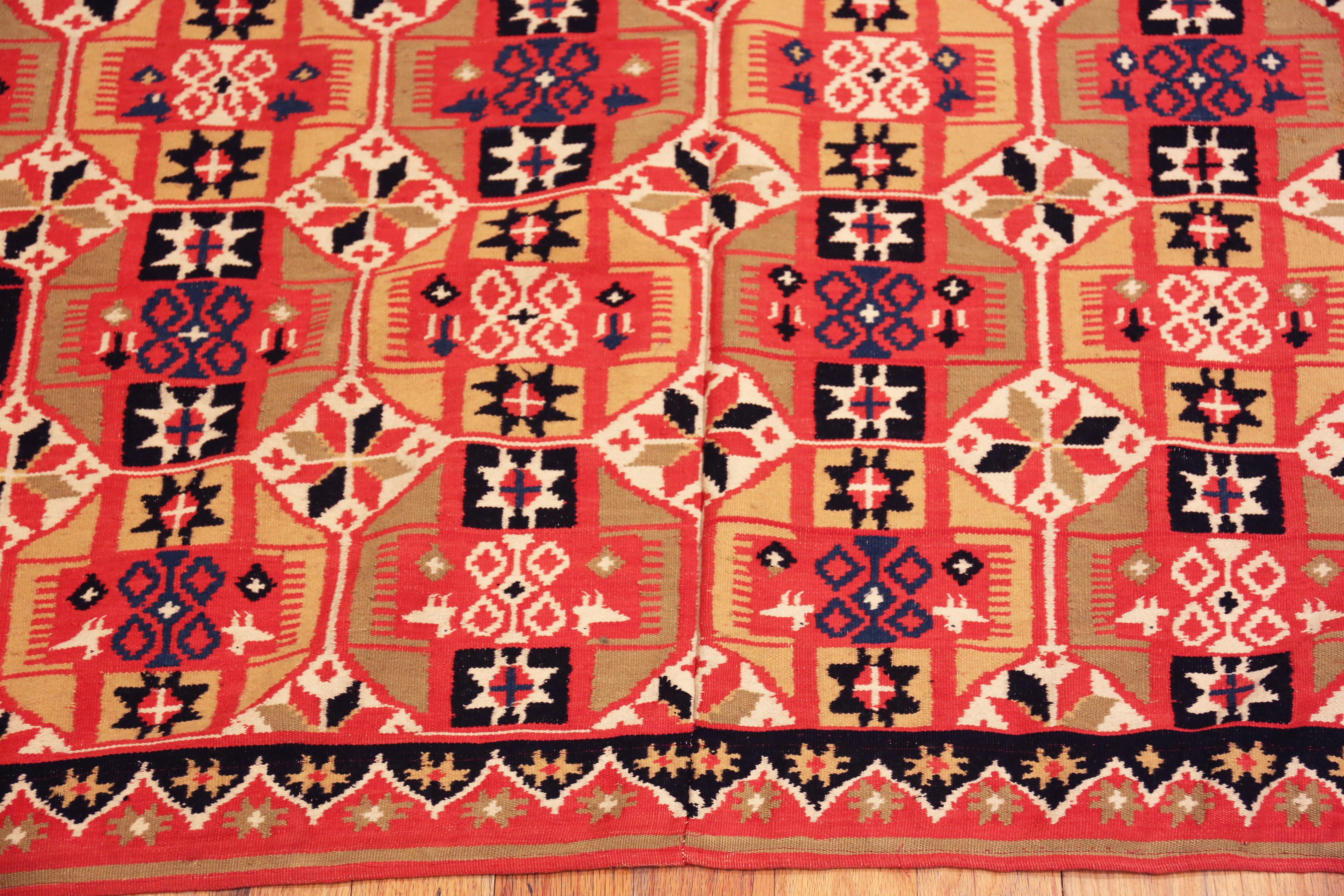 Scandinavian Nazmiyal Collection Antique Geometric Red and Blue Tapestry 4' 3