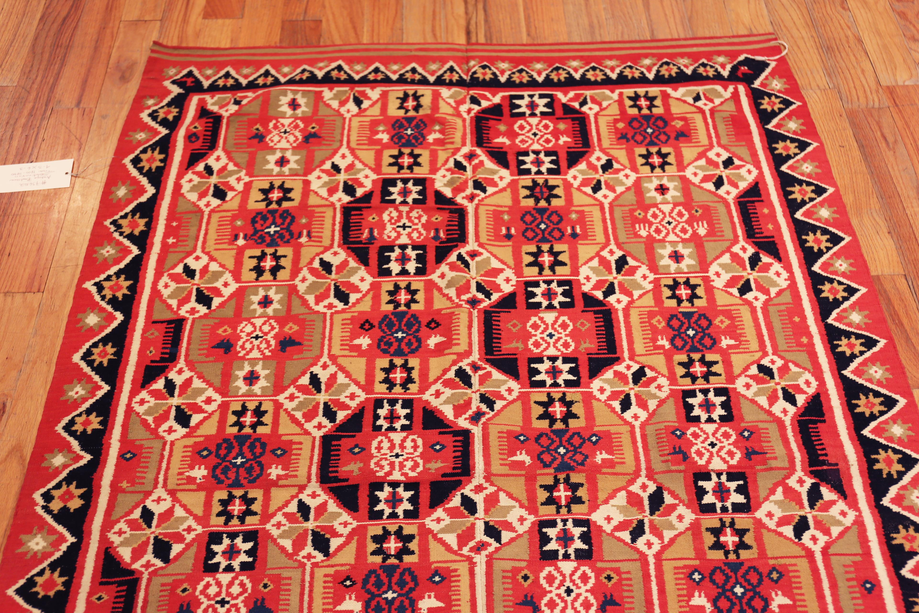 Hand-Knotted Nazmiyal Collection Antique Geometric Red and Blue Tapestry 4' 3