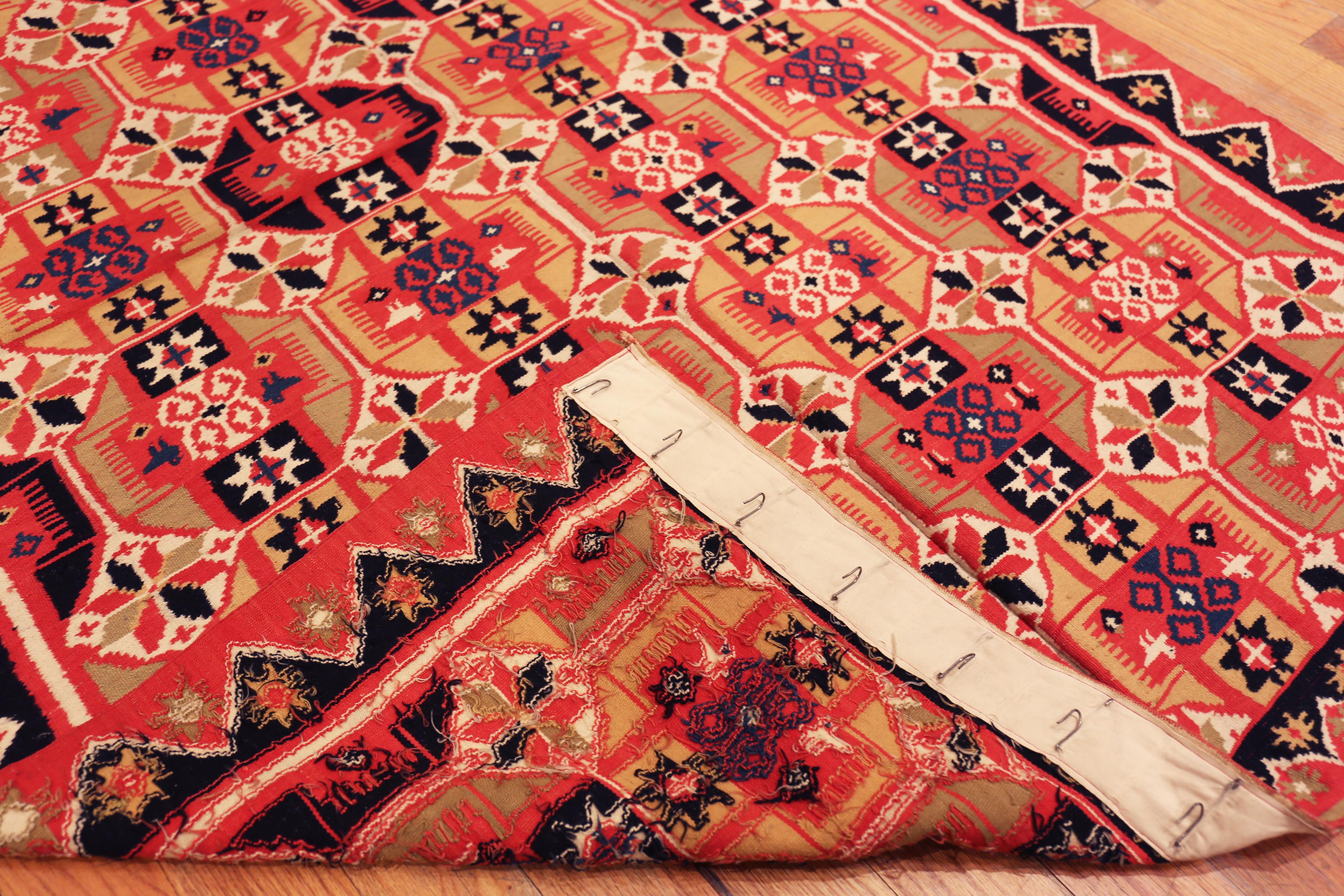 19th Century Nazmiyal Collection Antique Geometric Red and Blue Tapestry 4' 3