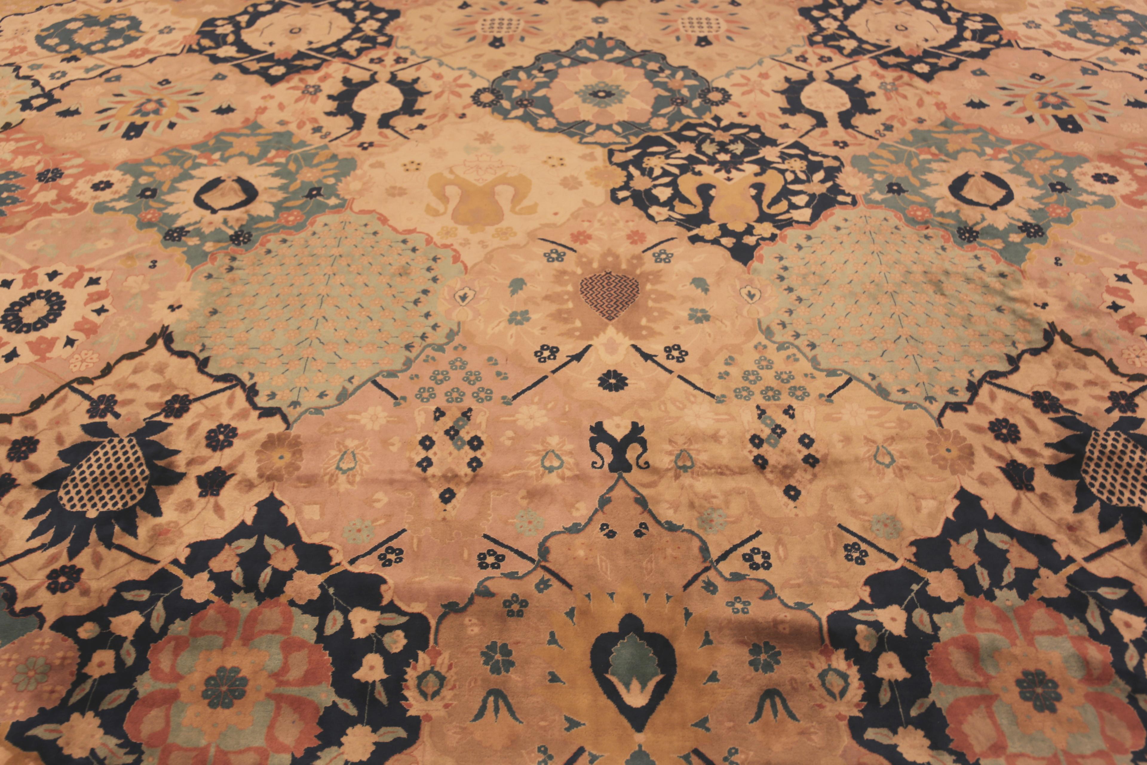 20th Century Antique Indian Agra Garden Design Rug. 14 ft 9 in x24 ft 6in For Sale