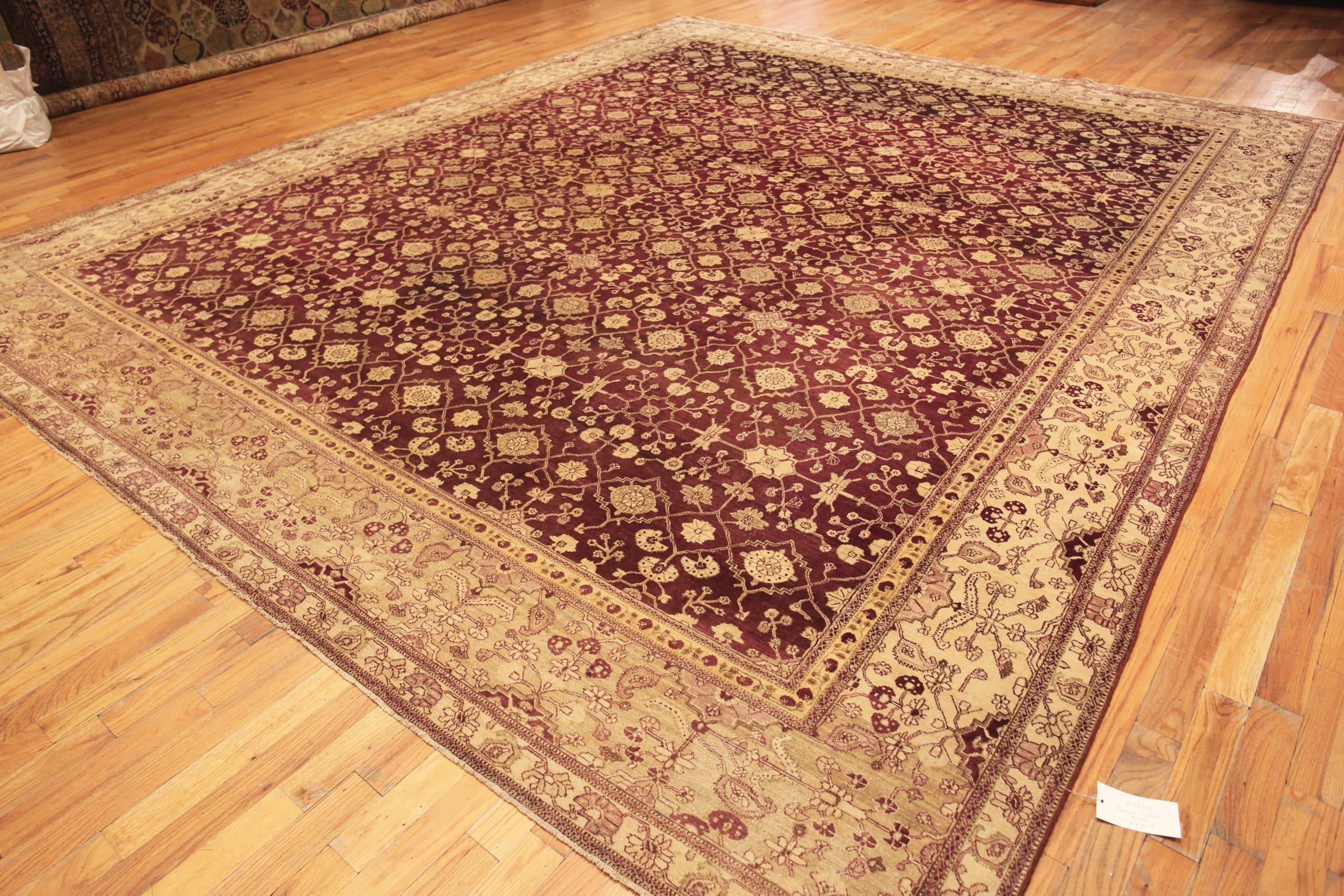 Beautiful Large Antique Indian Agra Rug, Country of Origin:  India, Circa Date: 1900 – The city of Agra, India, has an extensive history of making exquisite rugs and many other Indian arts. The story of this rug began in the 1600s and tells an