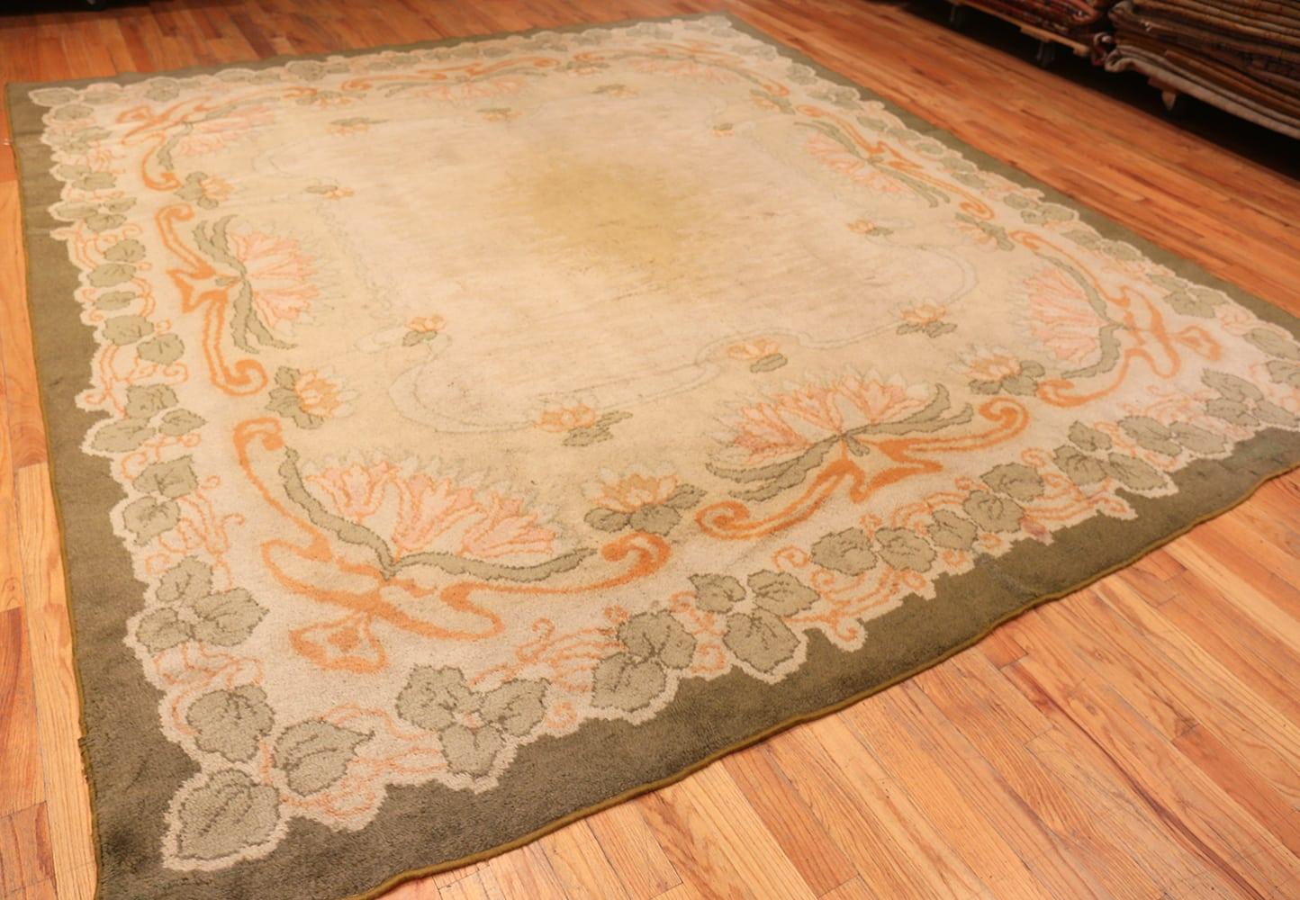 Beautiful Antique Irish Art Nouveau Donegal Rug, Country of Origin / Rug Type: Irish Rugs, Circa Date: 1920 – Throughout the early 20th century, Donegal, Ireland, established a thriving rug industry producing pieces that reflected Art Nouveau, Art
