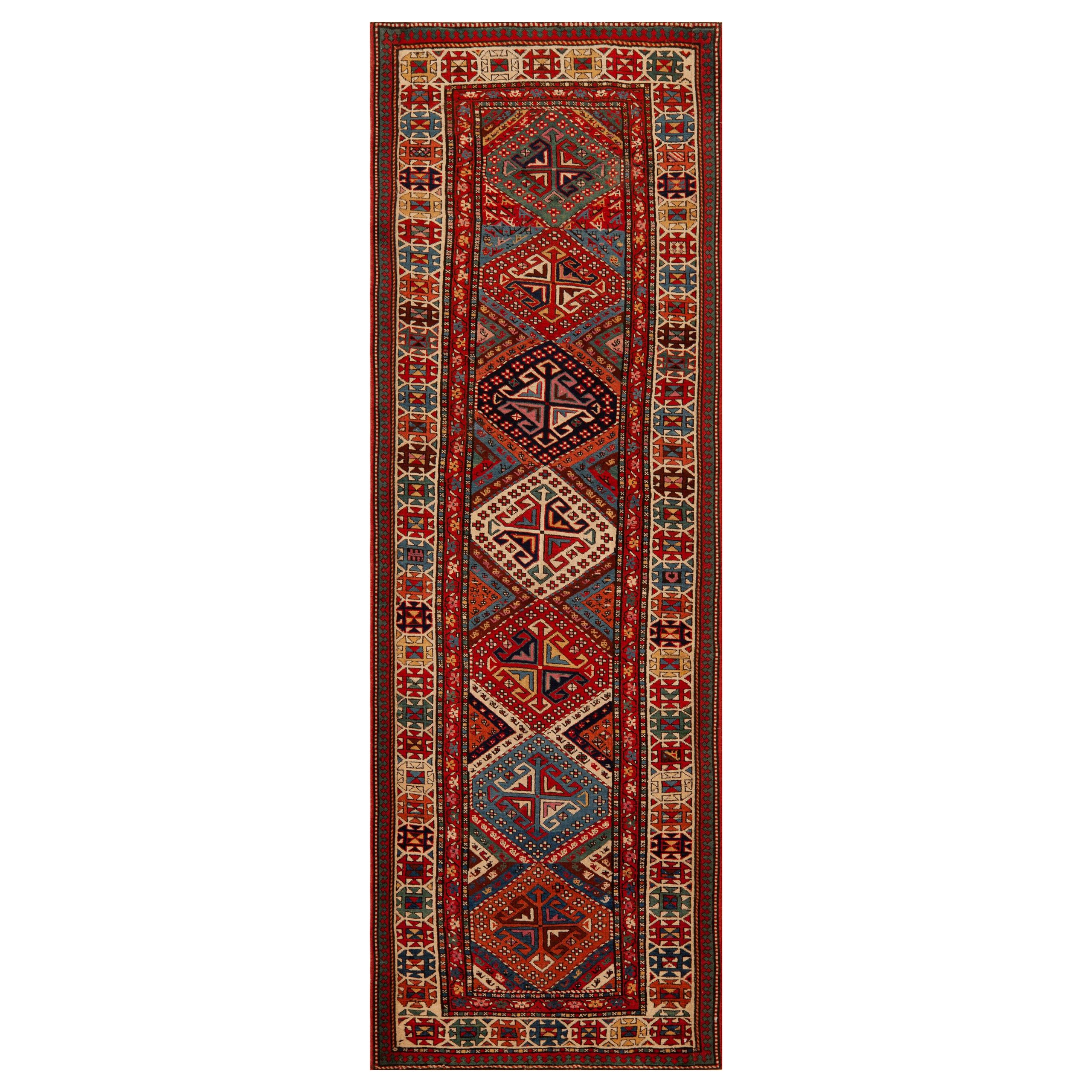 Nazmiyal Collection Antique Kazak Läufer Teppich 3 ft 4 in x 10 ft 3 in
