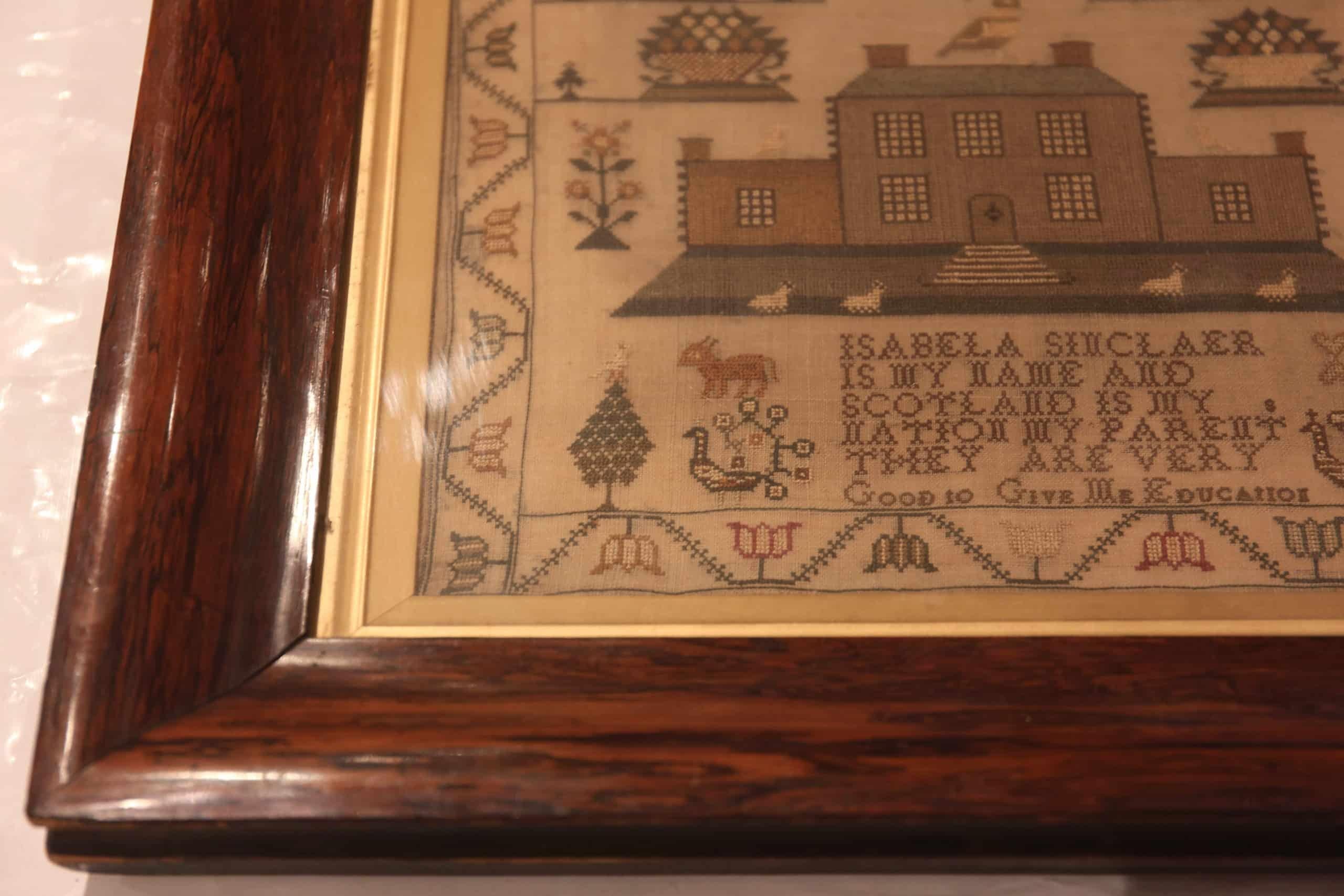 Anglais Échantillon d'art textile ancien à l'aiguille. 2 pieds x 3 pieds  en vente