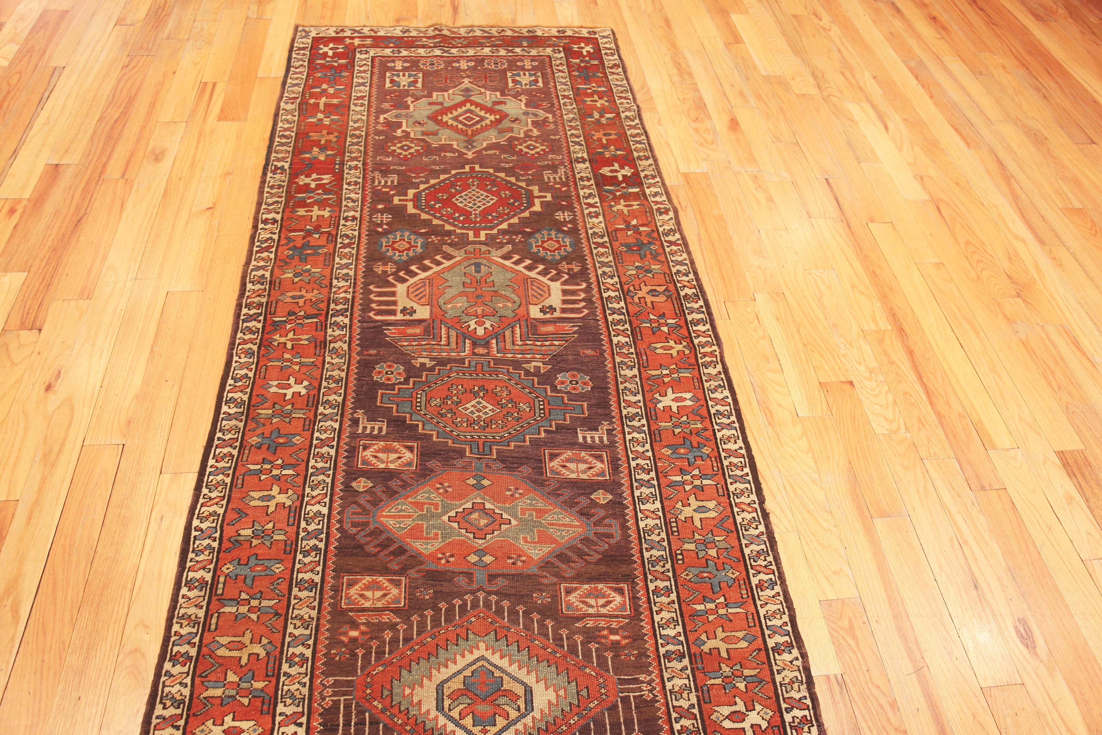 Soft Purple Tribal Antique North West Persian Tribal Abrash Runner Rug, Country of Origin: Persia, Circa date: 1920. Size: 3 ft 8 in x 14 ft 3 in (1.12 m x 4.34 m)
