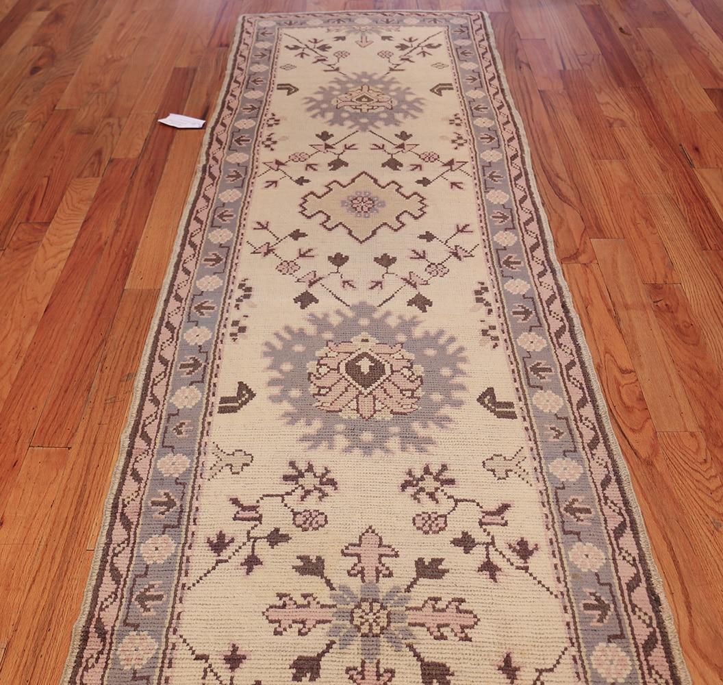 Hand-Knotted Antique Oushak Turkish Runner Rug. Size: 3 ft x 15 ft  For Sale