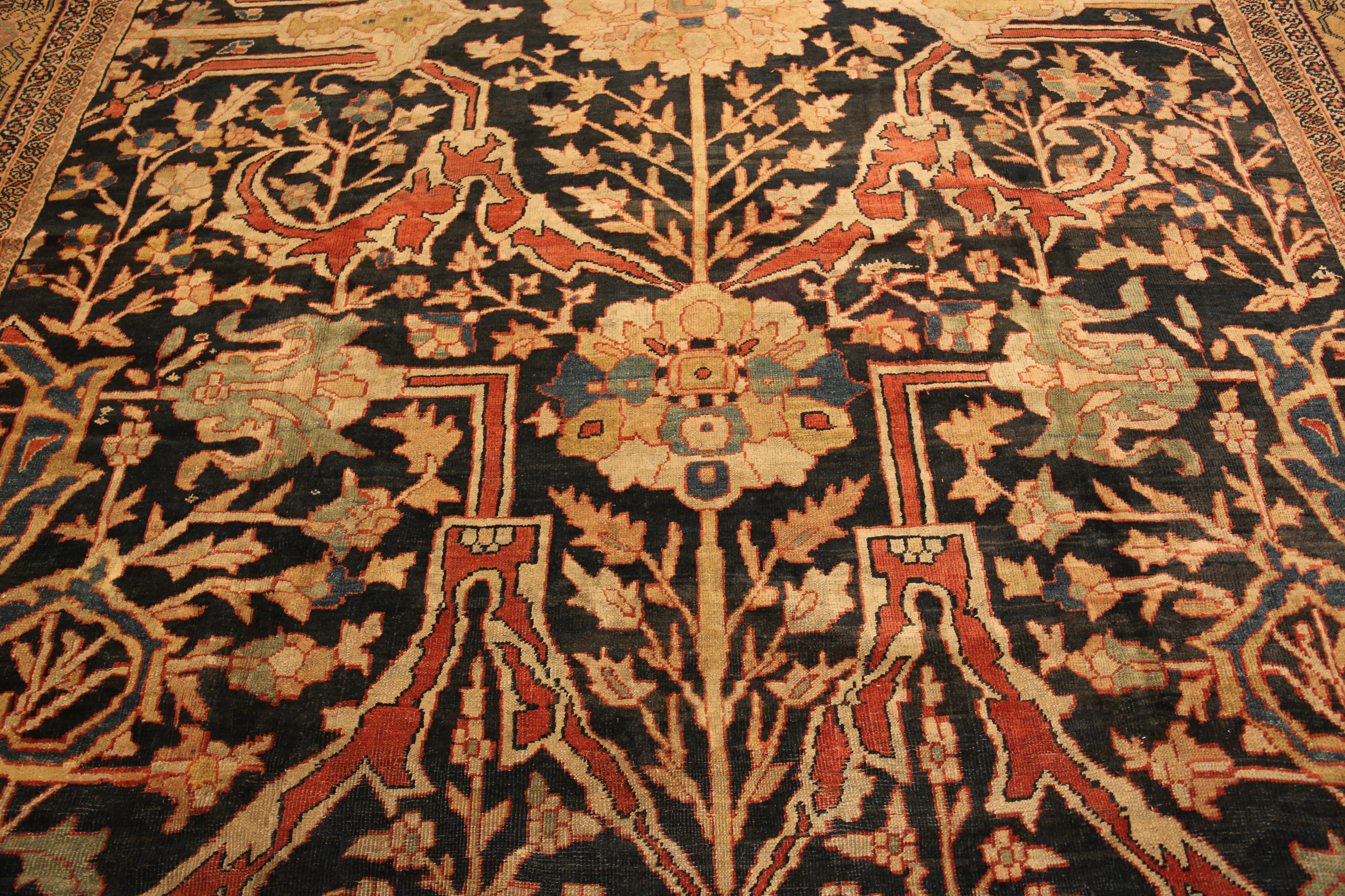 Blue Large Allover Design Antique Persian Sultanabad Rug, Country of Origin: Persia, Circa Date: Late 19th Century