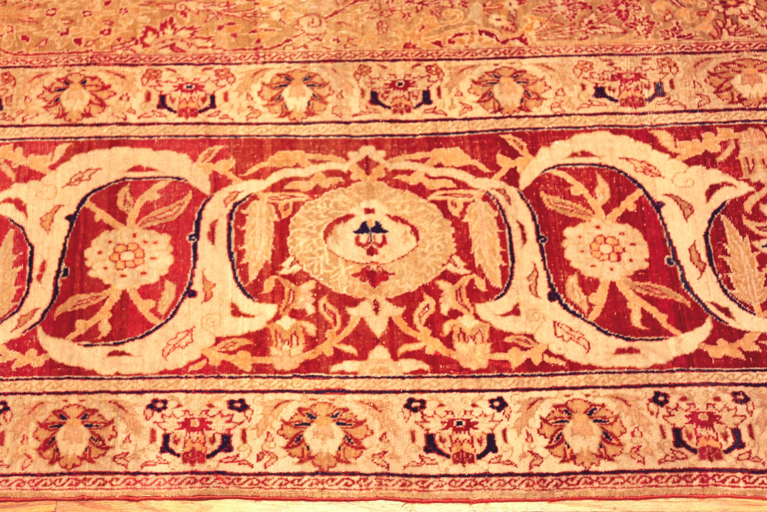 Luxury Antique Persian Oversized Tabriz Rug with Sophisticated Floral Pattern and Coral Border, Origin: Persia, Circa Date: 1900
