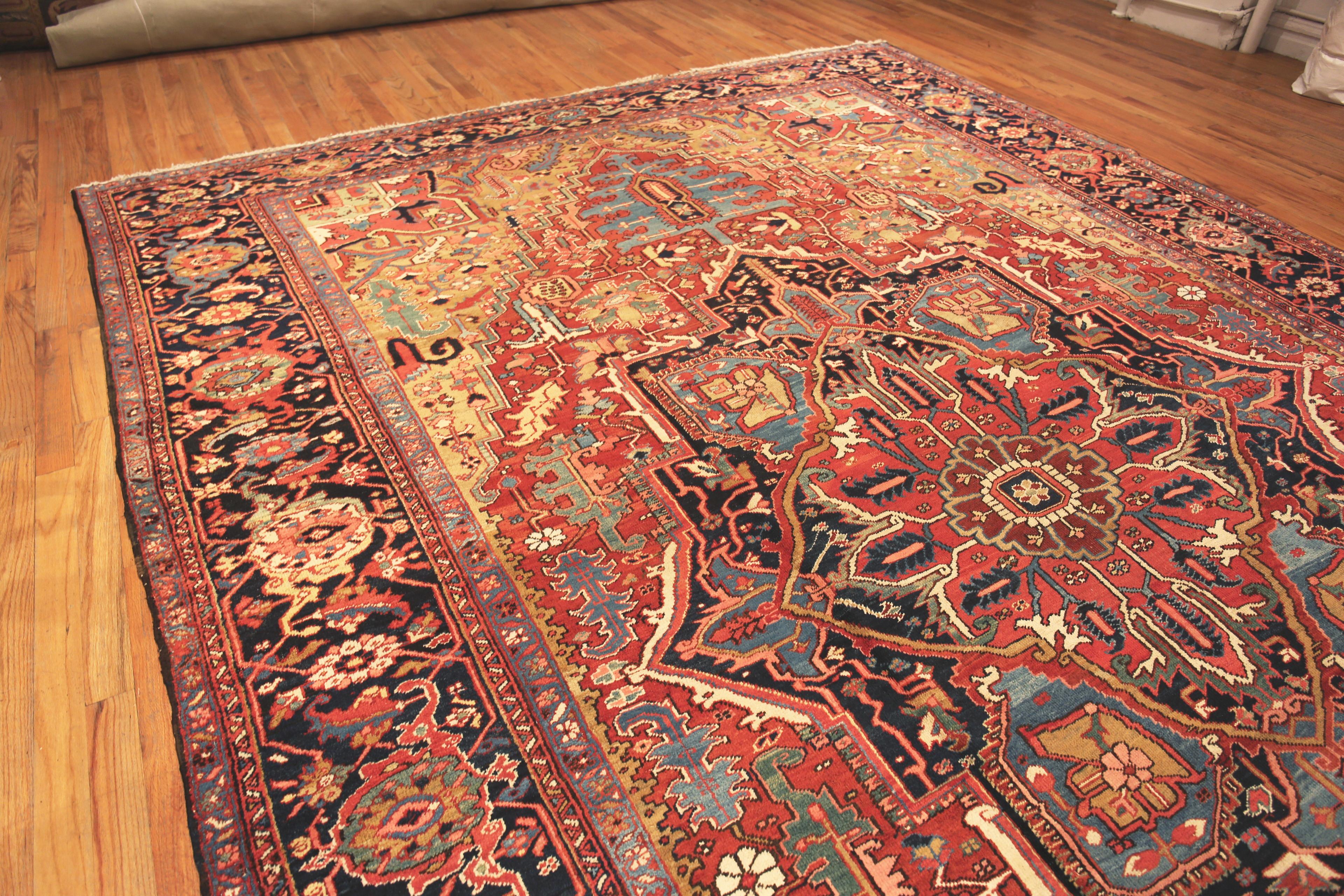 Beautiful Large Antique Persian Heriz Area Rug, Country of Origin / rug type: Persian Rugs, Circa date: 1900. Size: 11 ft 9 in x 18 ft 6 in (3.58 m x 5.64 m)
 