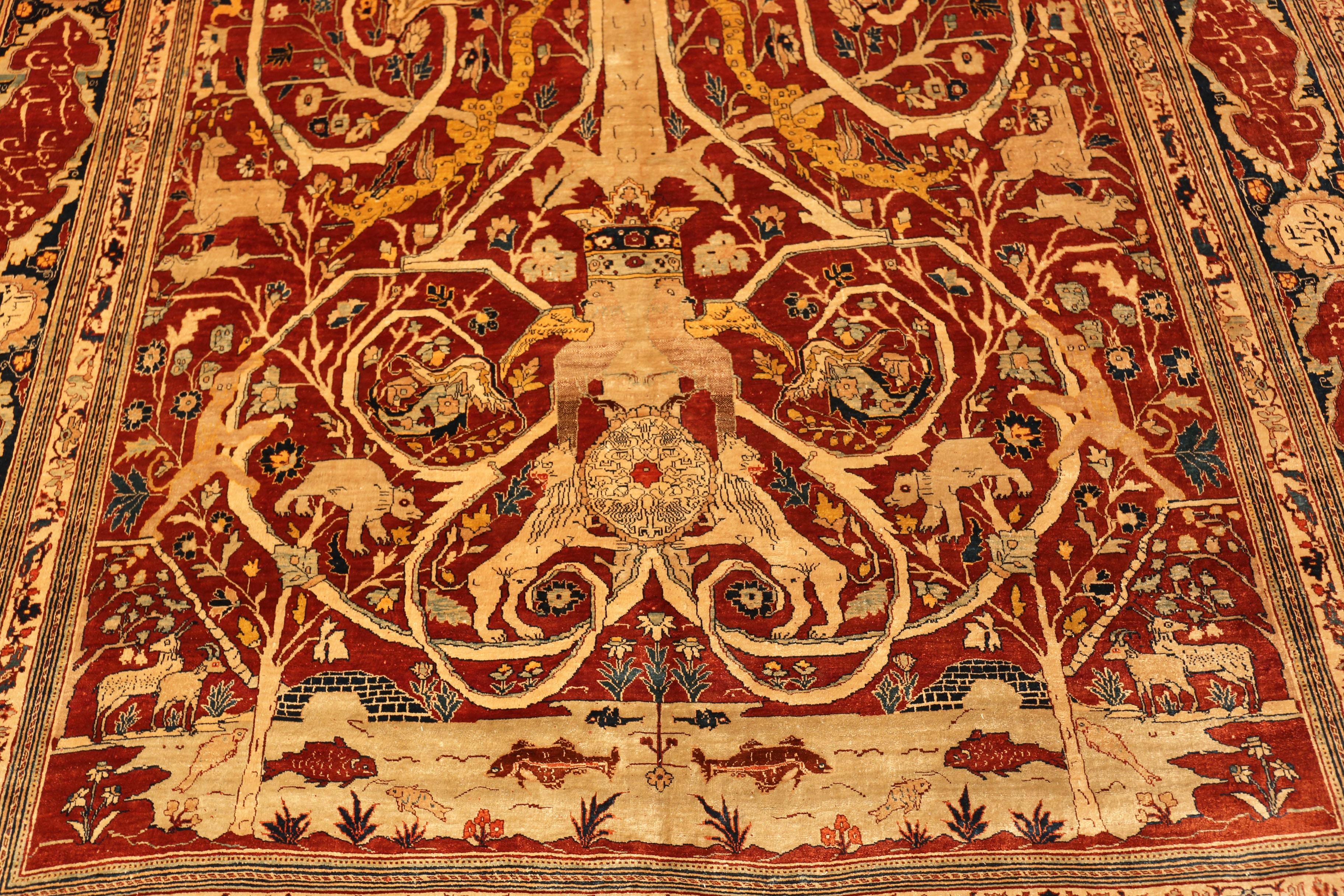 Soie Nazmiyal Collection Antique Persian Heriz Rug 7 ft 5 in x 11 ft 5 in en vente