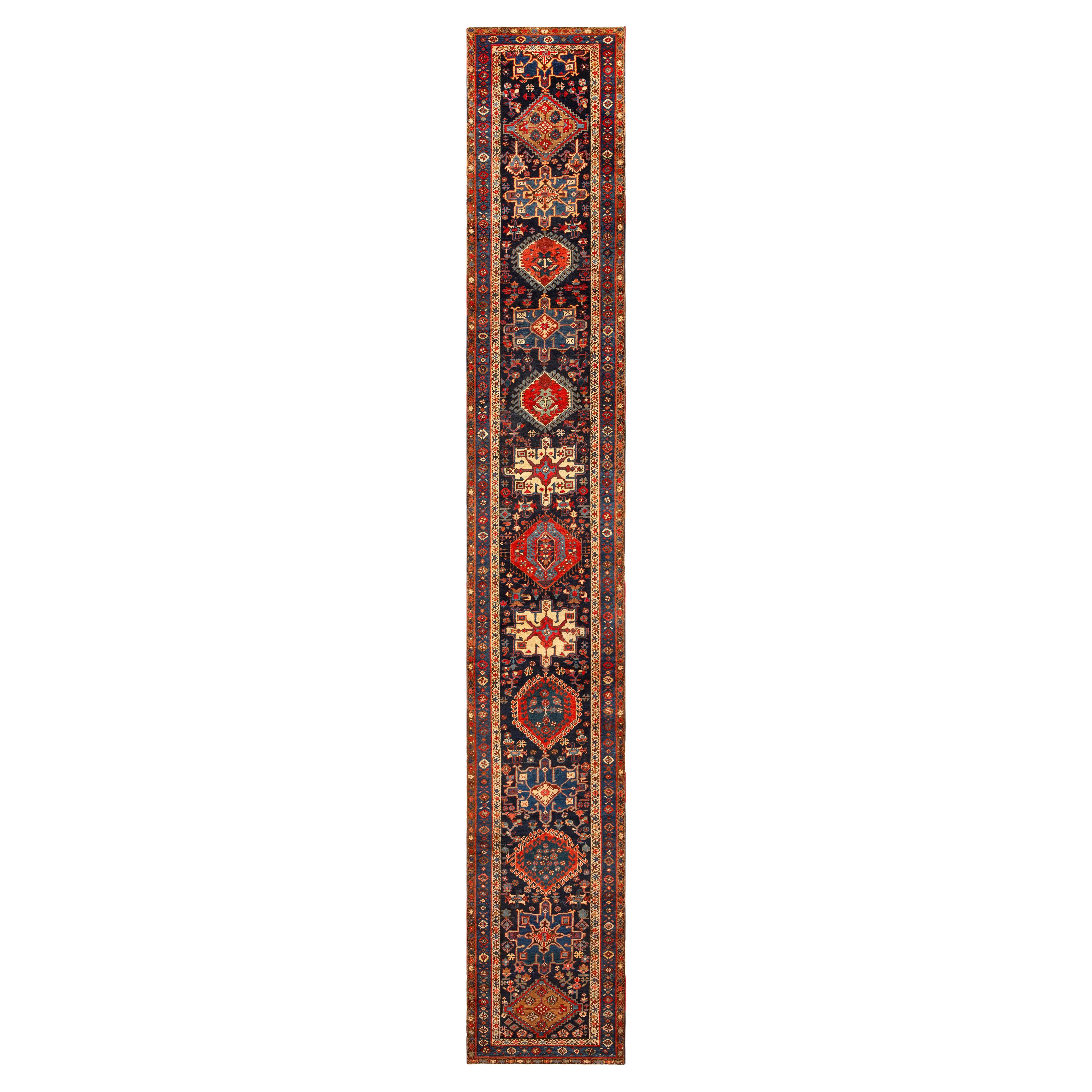 Nazmiyal Collection Antique Persian Heriz Serapi Runner Rug 3' x 19'3"