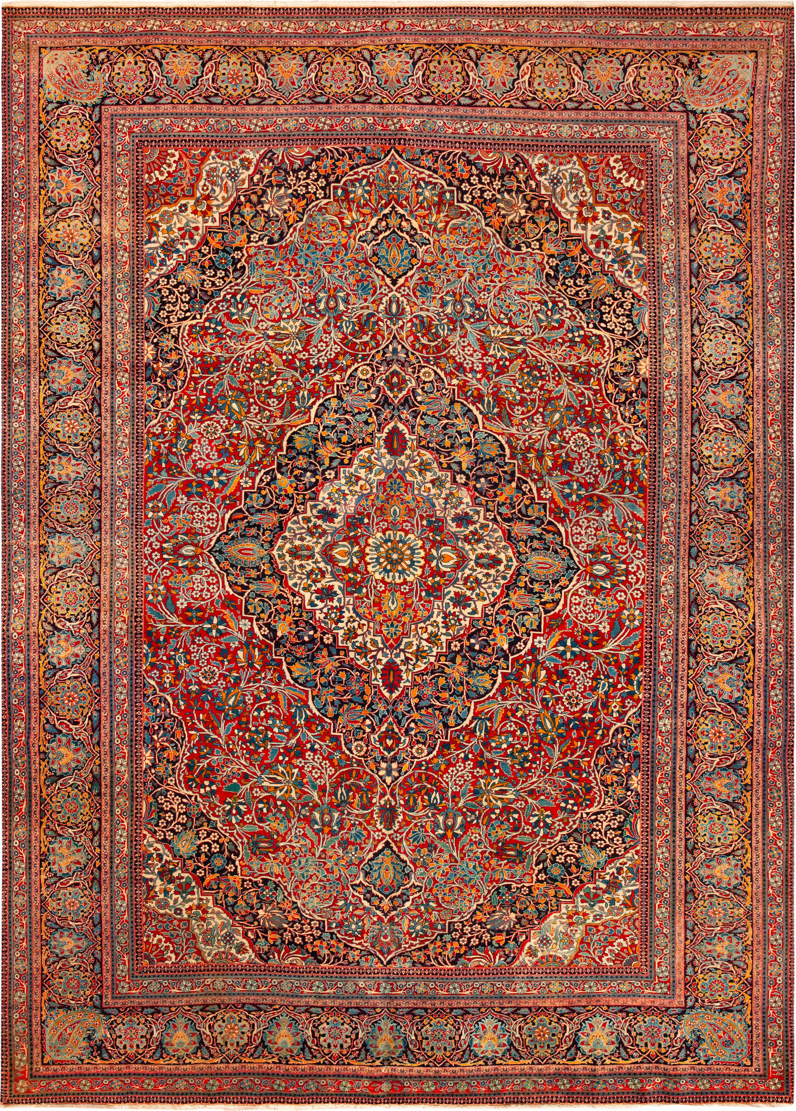 Antique Persian Kashan Mohtashem Floral Rug