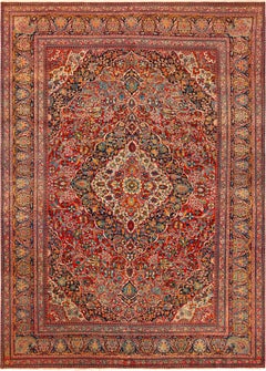 Antique Persian Kashan Mohtashem Floral Rug